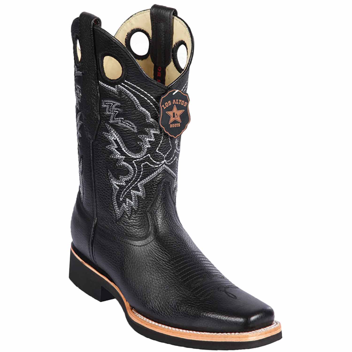 Western Genuine Grisly Leather Rodeo Square Toe Boots Black Color - Los Altos Boots - Side View