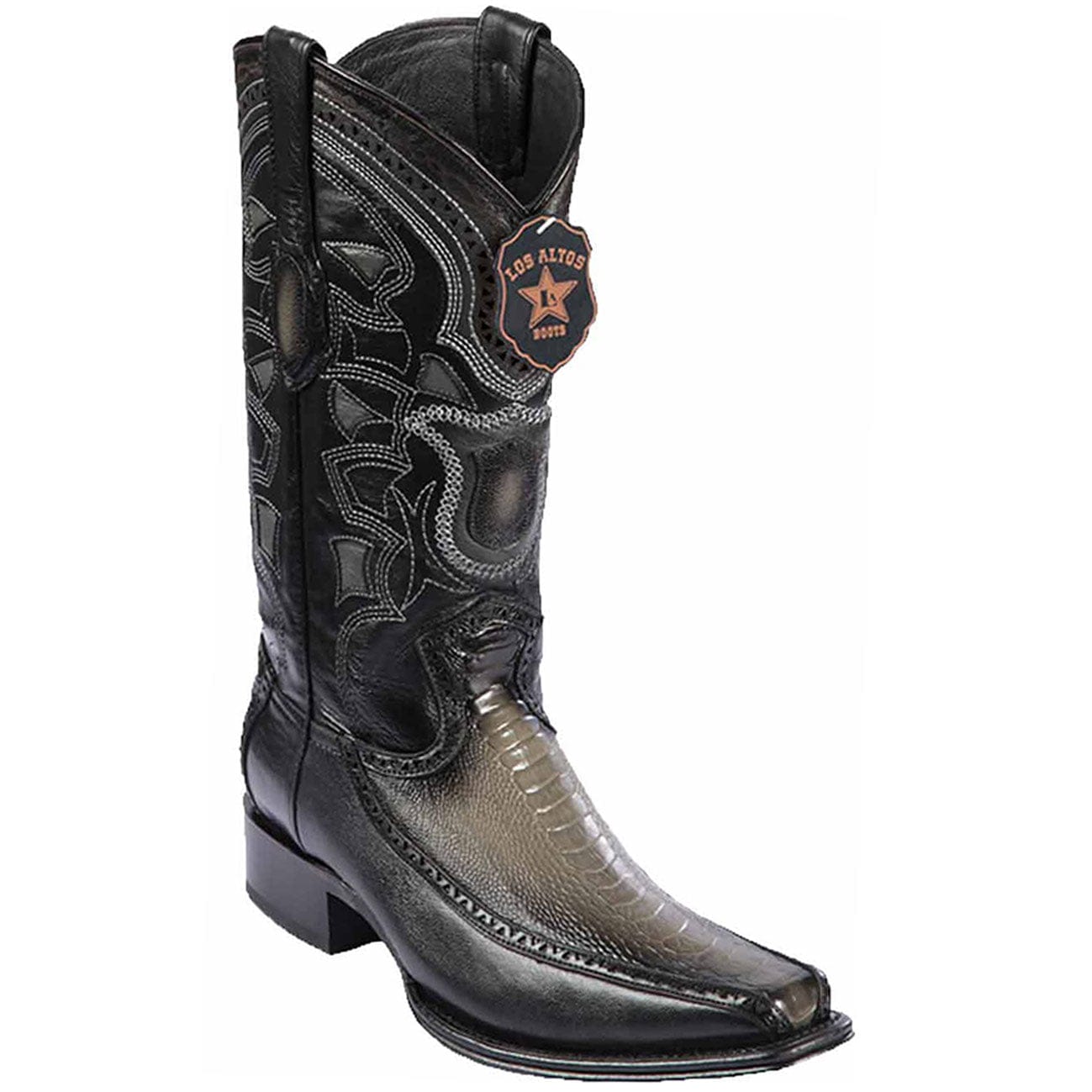 Men's Genuine Ostrich Leg and Deer Skin European Square Toe Boots Faded Gray Color - Los Altos boots  - Side View