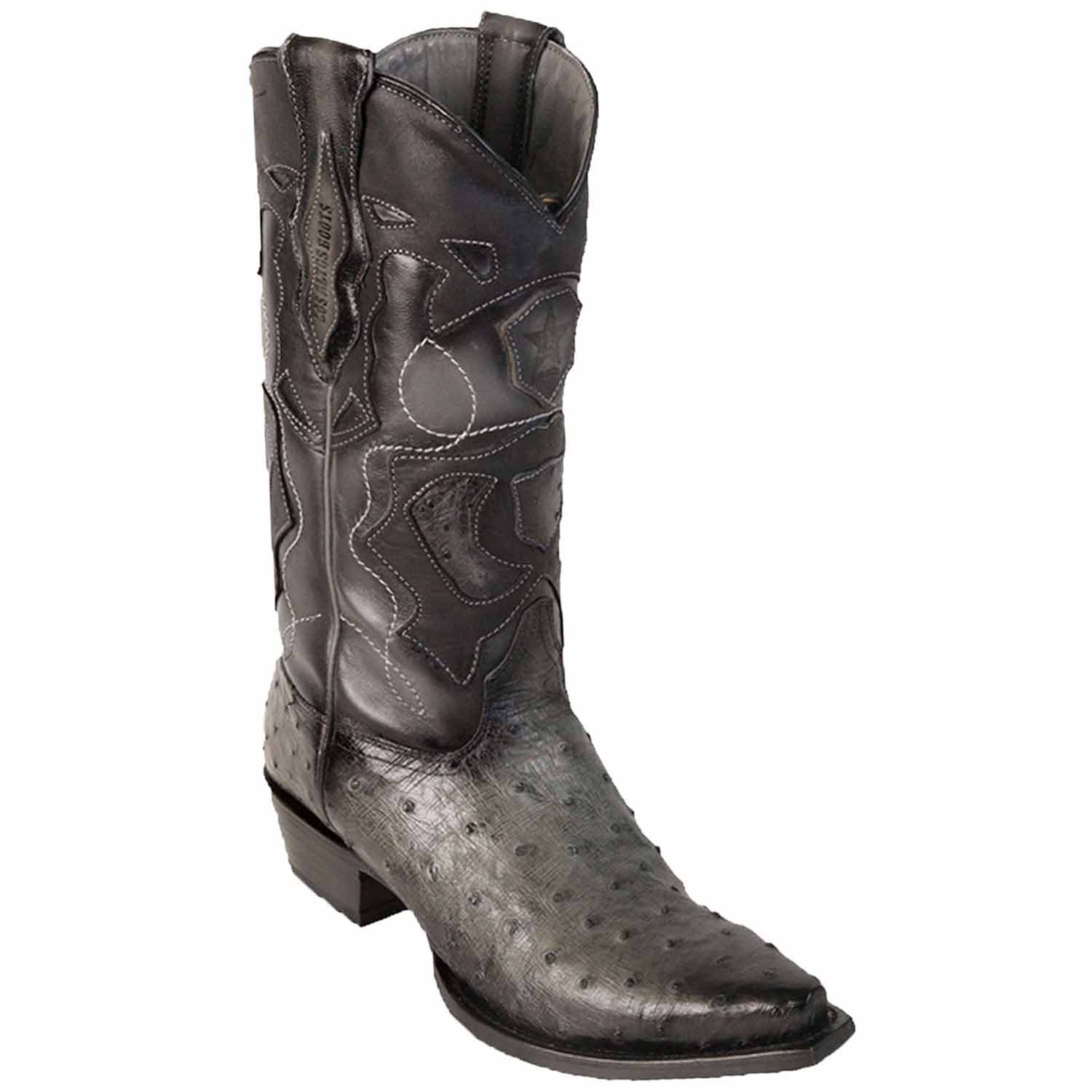 Western Genuine Ostrich Snip Toe Boots Faded Gray Color - Los Altos Boots - Side View 