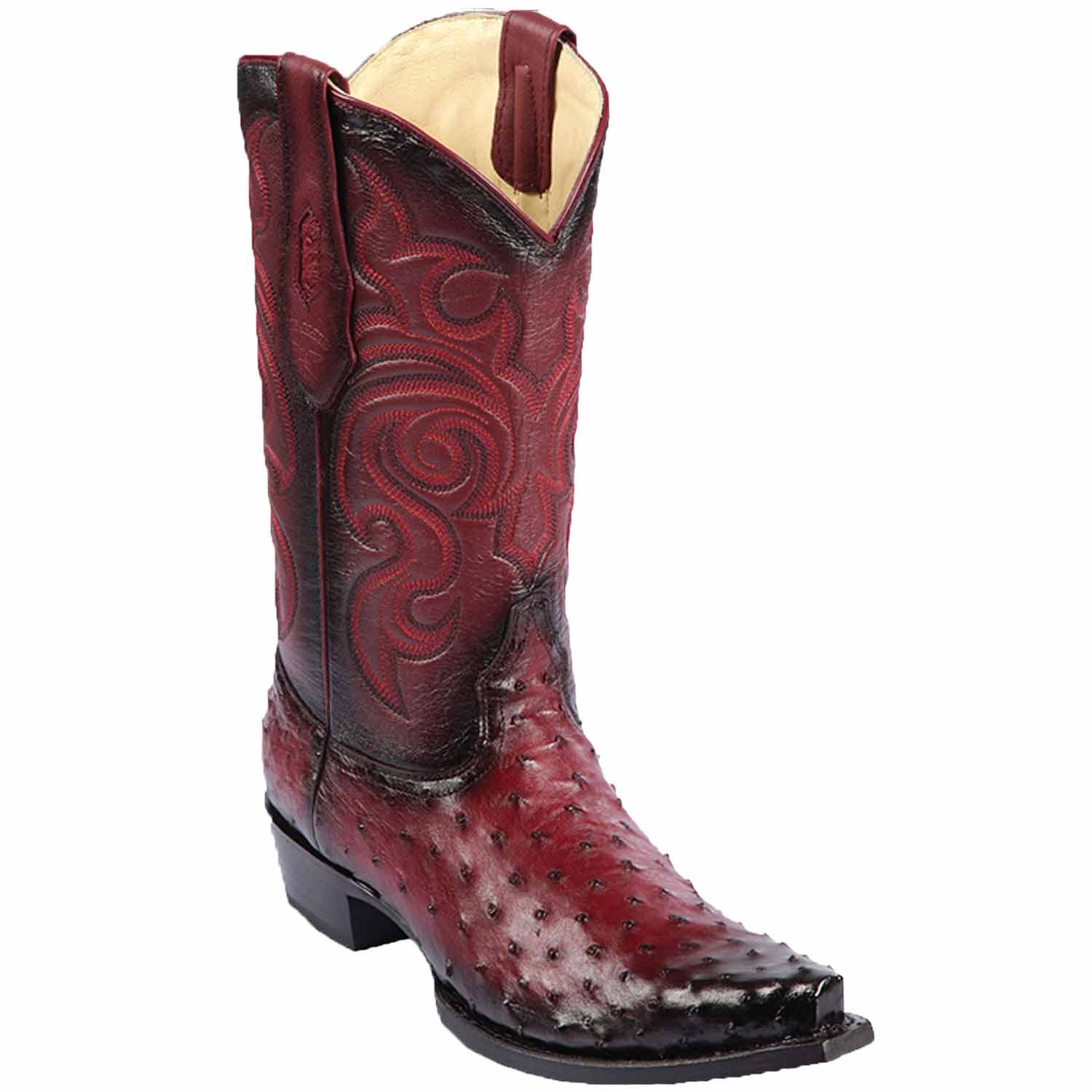 Western Genuine Ostrich Snip Toe Boots Faded Burgundy Color - Los Altos Boots - Side View 