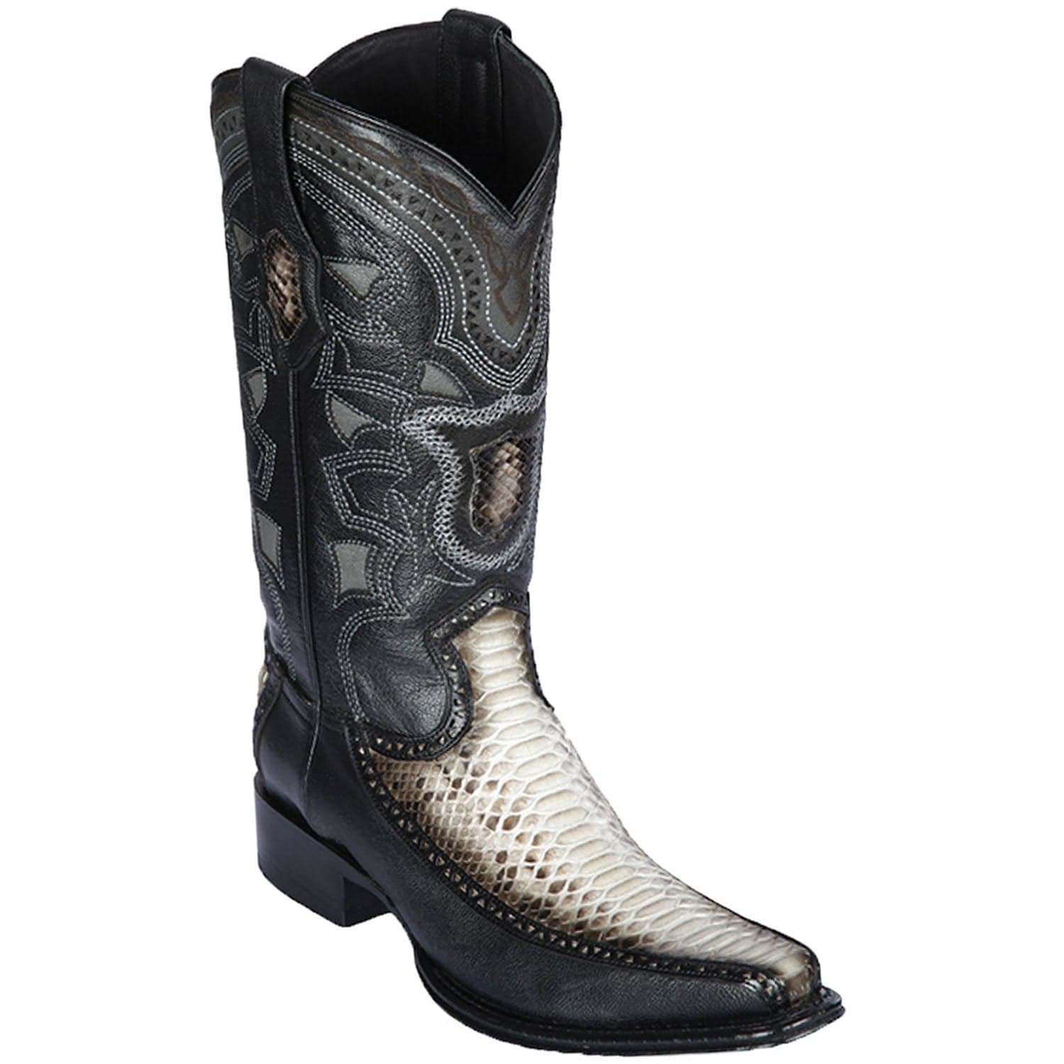 Men's Genuine Pythond and Deer Skin European Square Toe boots Natural Color - Los Altos Boots - SIde View 