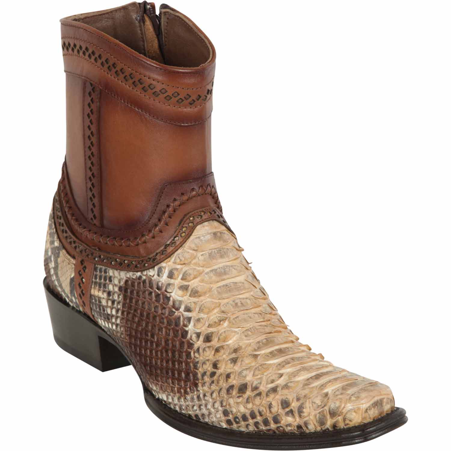 Men's Genuine Python Skin European Square Toe Short Boots With Zipper Oryx Color - Los Altos Boots