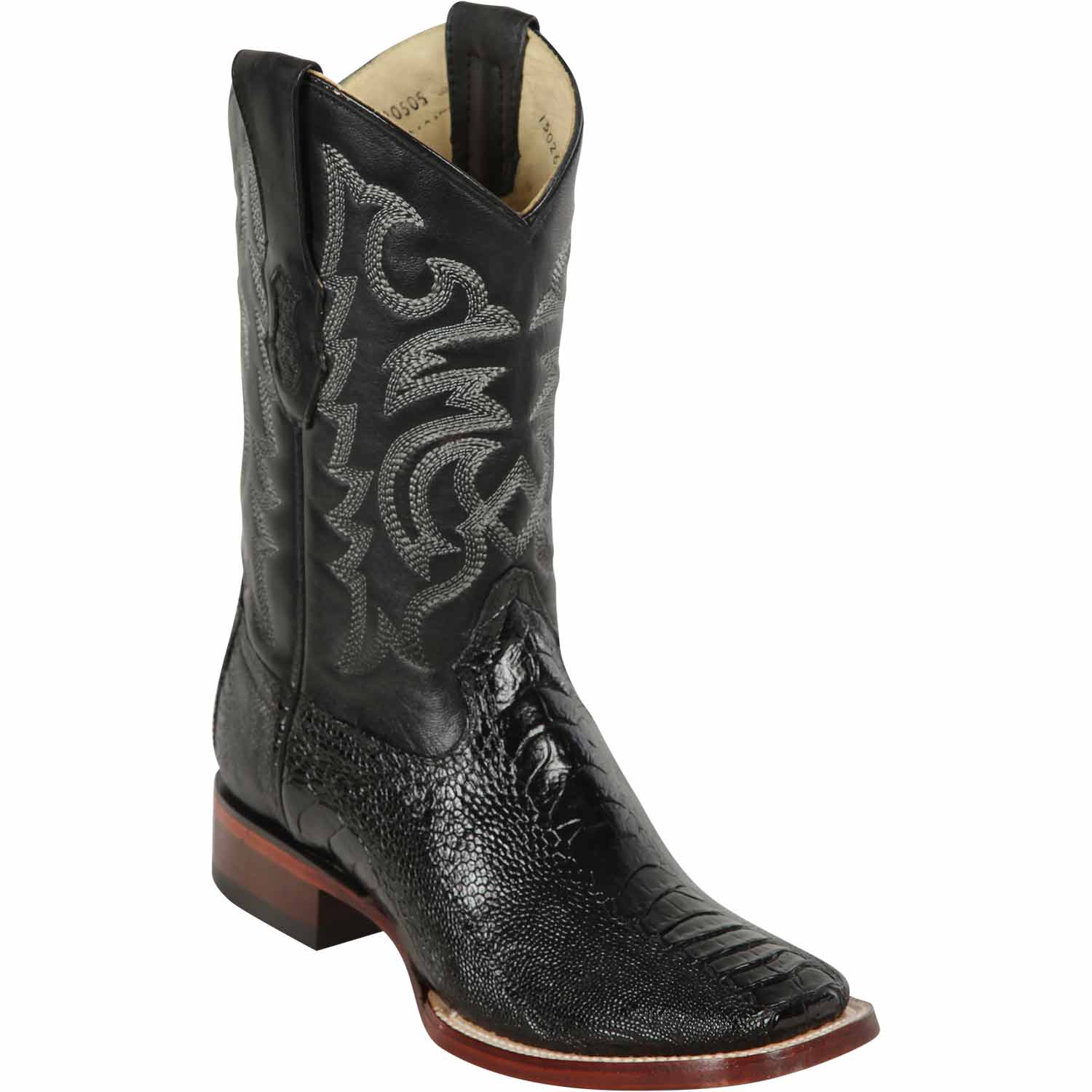 Western Genuine Ostrich Leg Skin Rodeo WIde Square Toe Boots Black Color - Los Altos Boots - Side View 