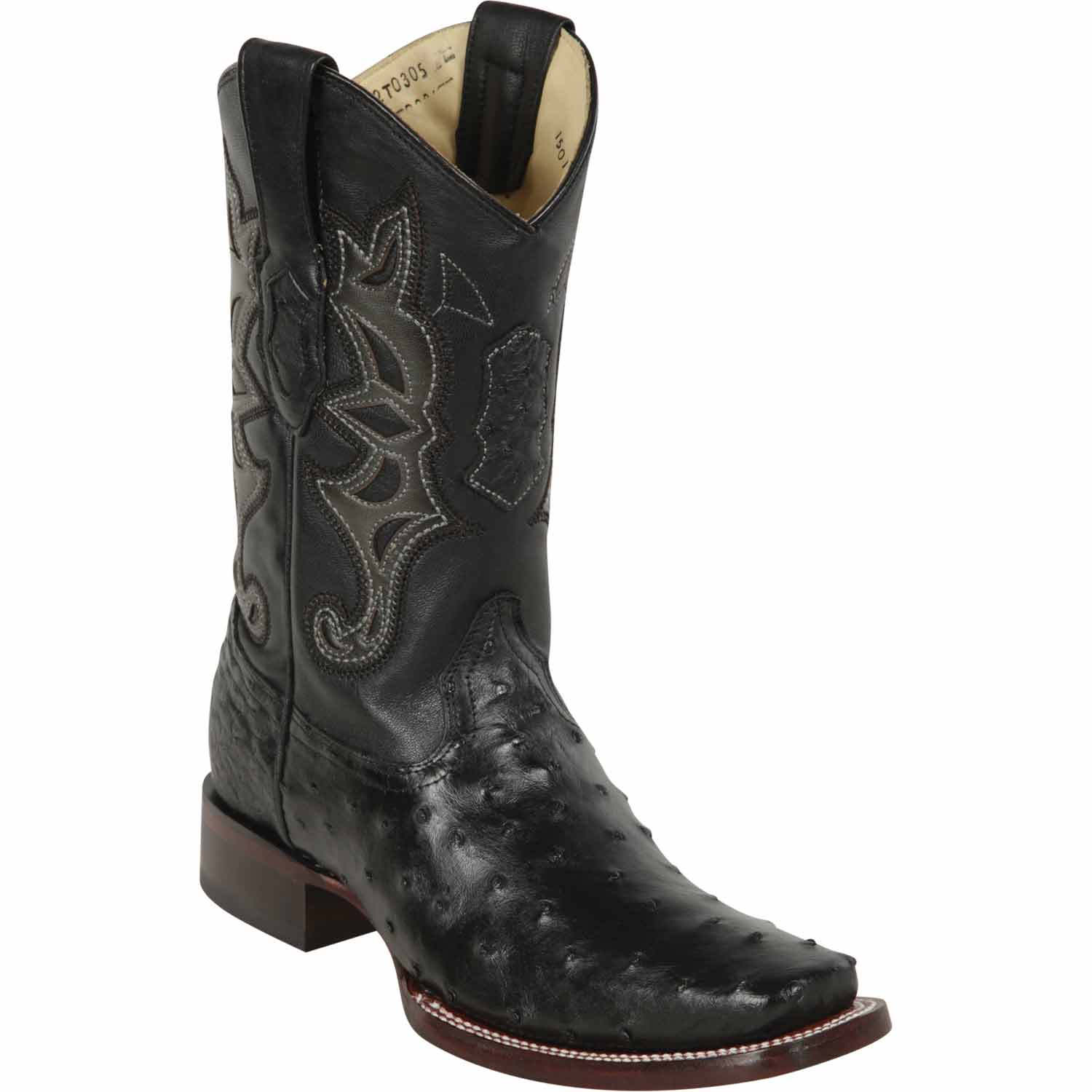 Western Genuine Ostrich Skin Rodeo Square Toe Boots Black Color - Los Altos boots - Side View 