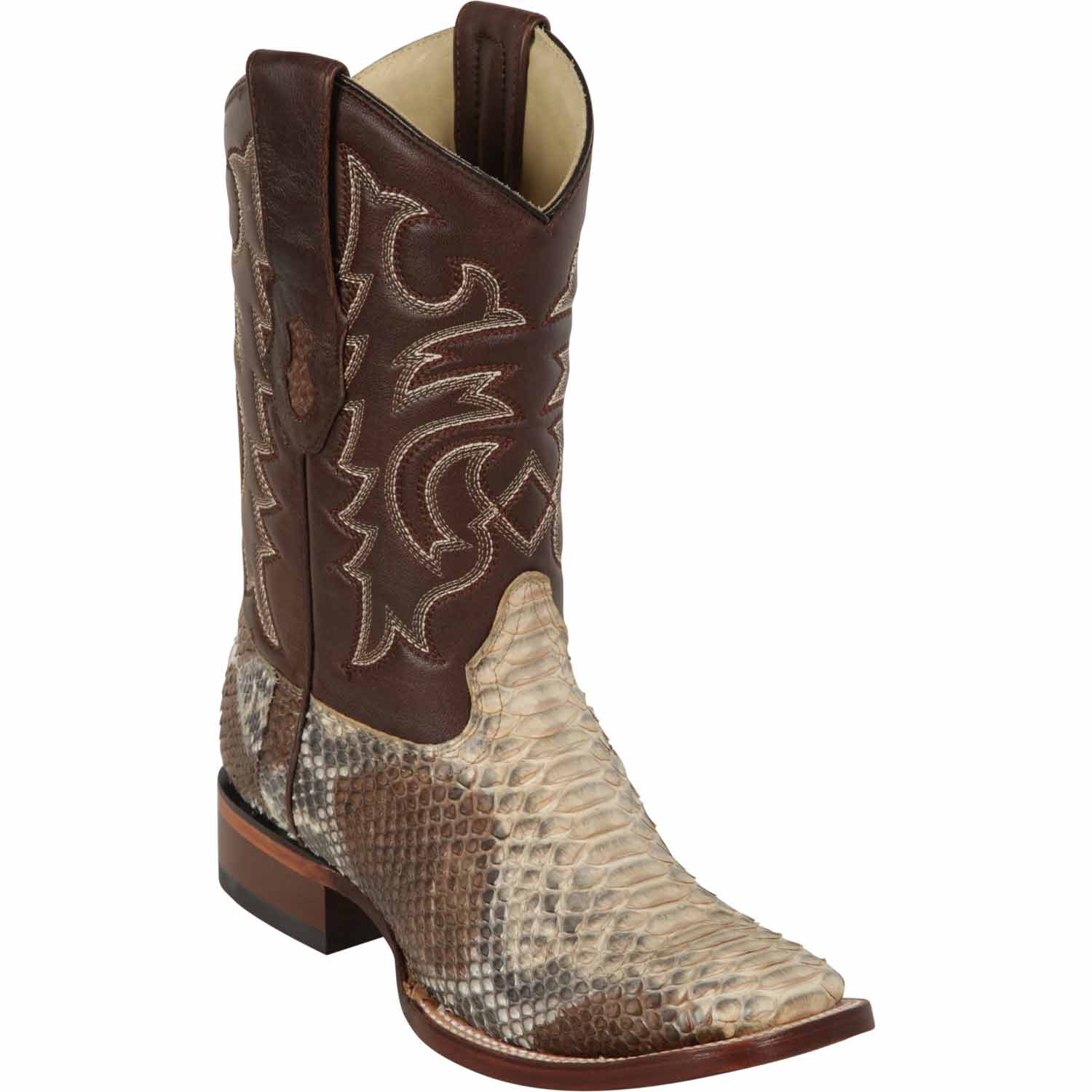 Western Genuine Python Skin Rodeo Wide Square Toe Boots Oryx Color - Los Altos Boots - Side View 