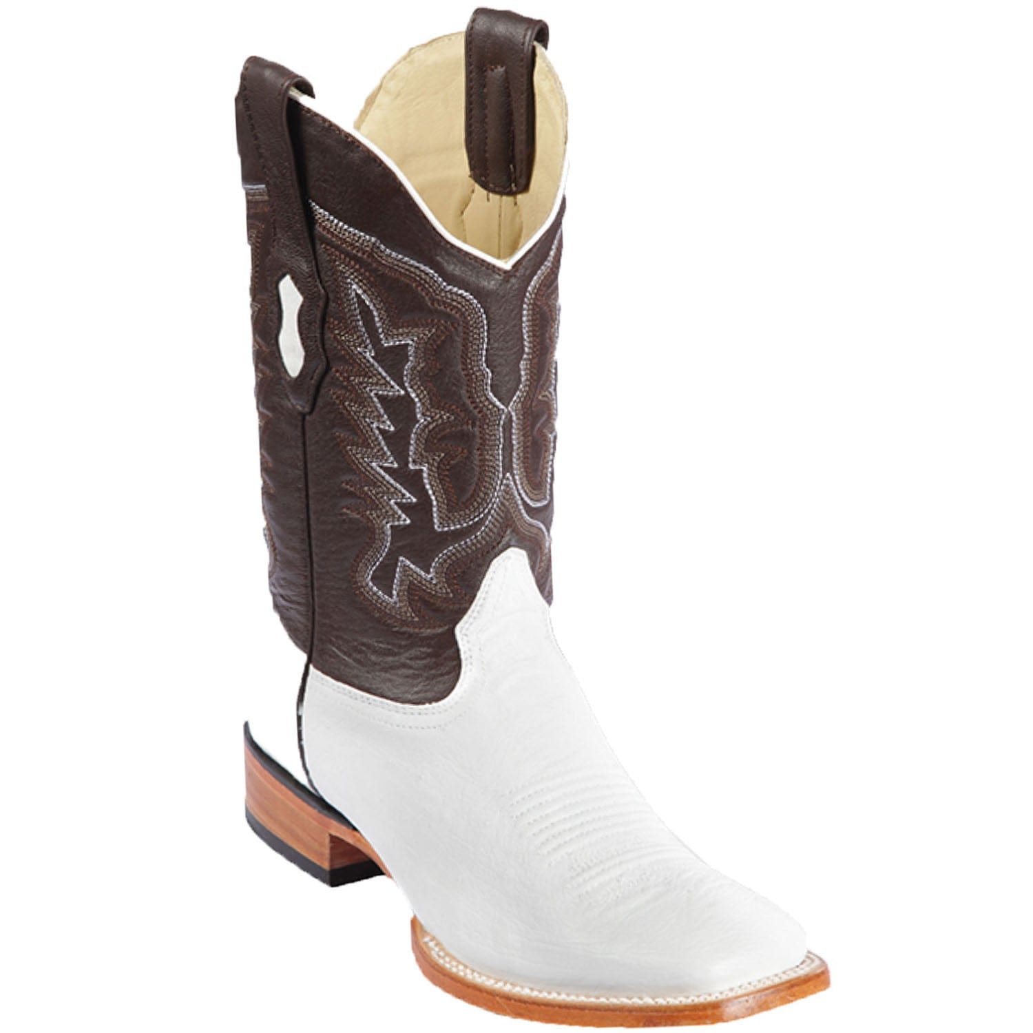 Western Genuine Smooth Ostrich Skin Rodeo Wide Square Toe Boots White Color - Los Altos Boots - Side View 