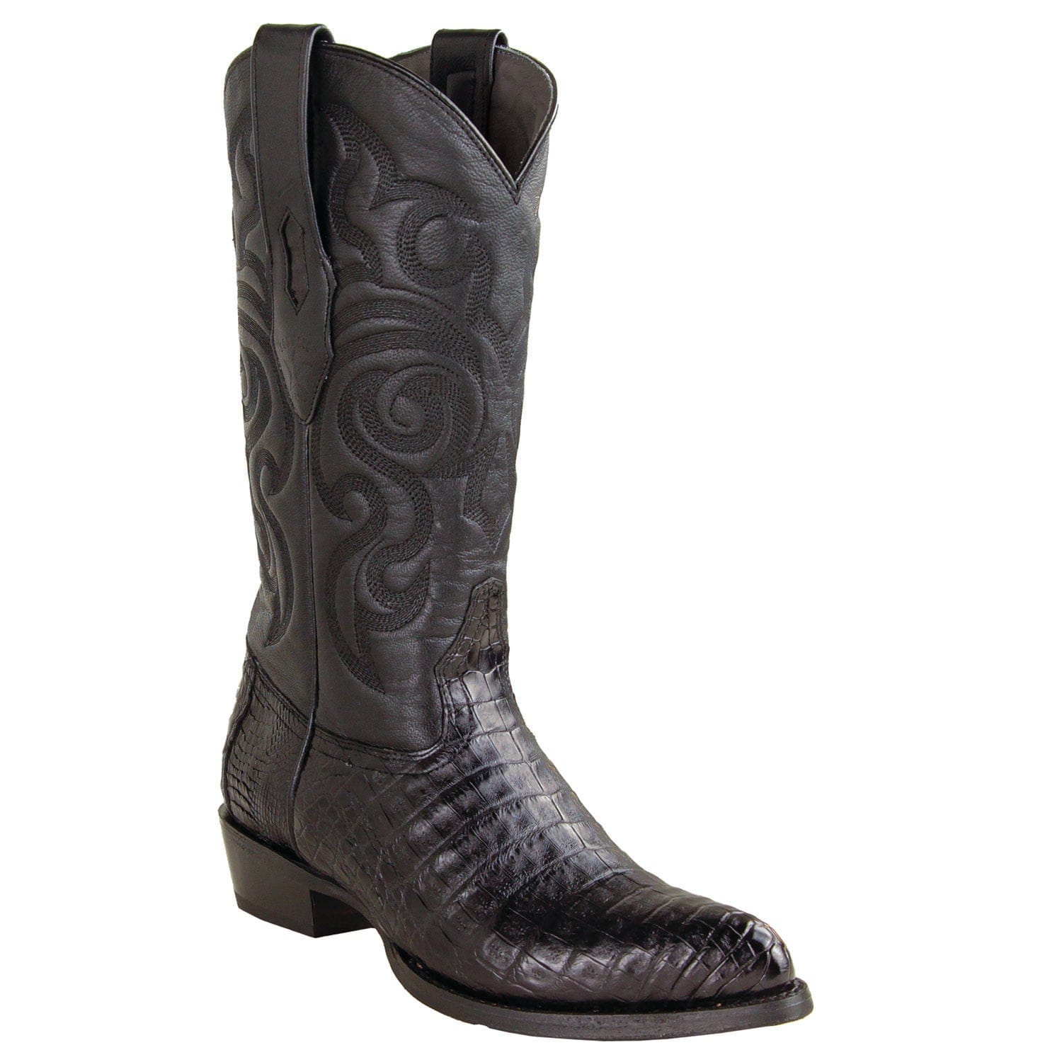 Western Genuine Caiman Belly Skin J Toe Boots Black Color - Los Altos Boots - Side View 