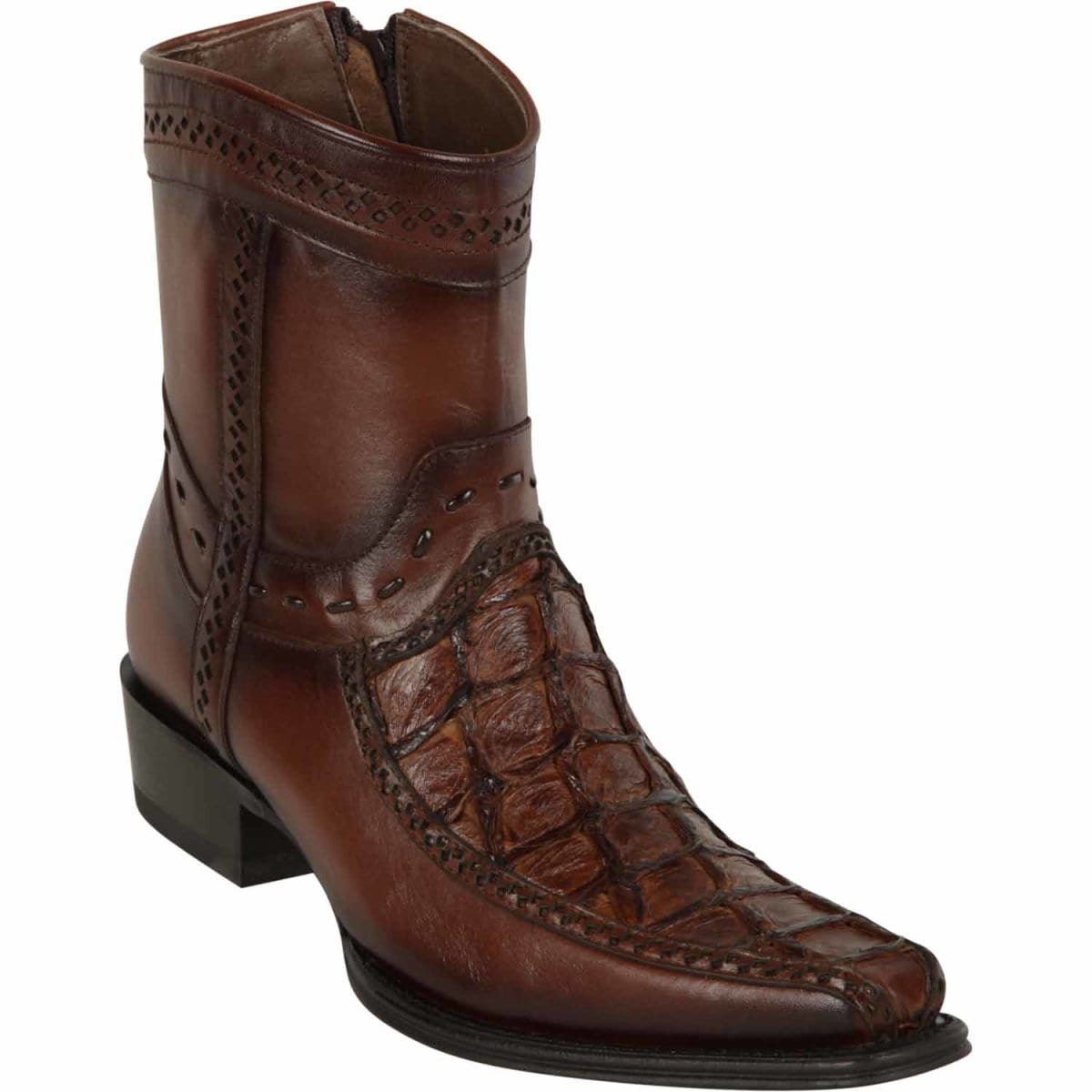 Men's Genuine Piraruccu Skin European Square Toe Short Boots With Zipper Brown Color - Los Altos Boots