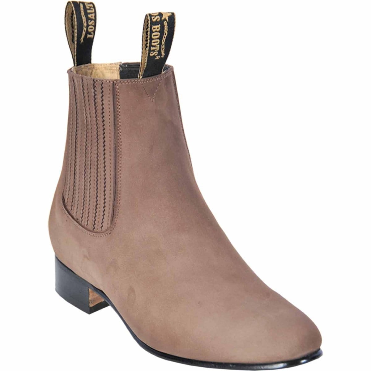 Western Genuine Nobuck Leather Round Toe Charro Ankle Boots Light Tobacco Color - Los Altos Boots