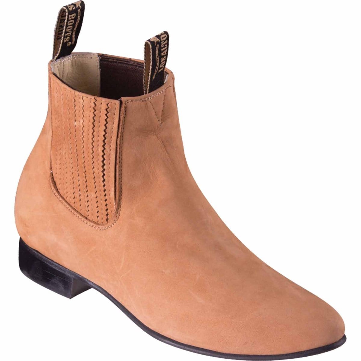 Western Genuine Nobuck Leather Round Toe Charro Ankle Boots Tan Color - Los Altos Boots