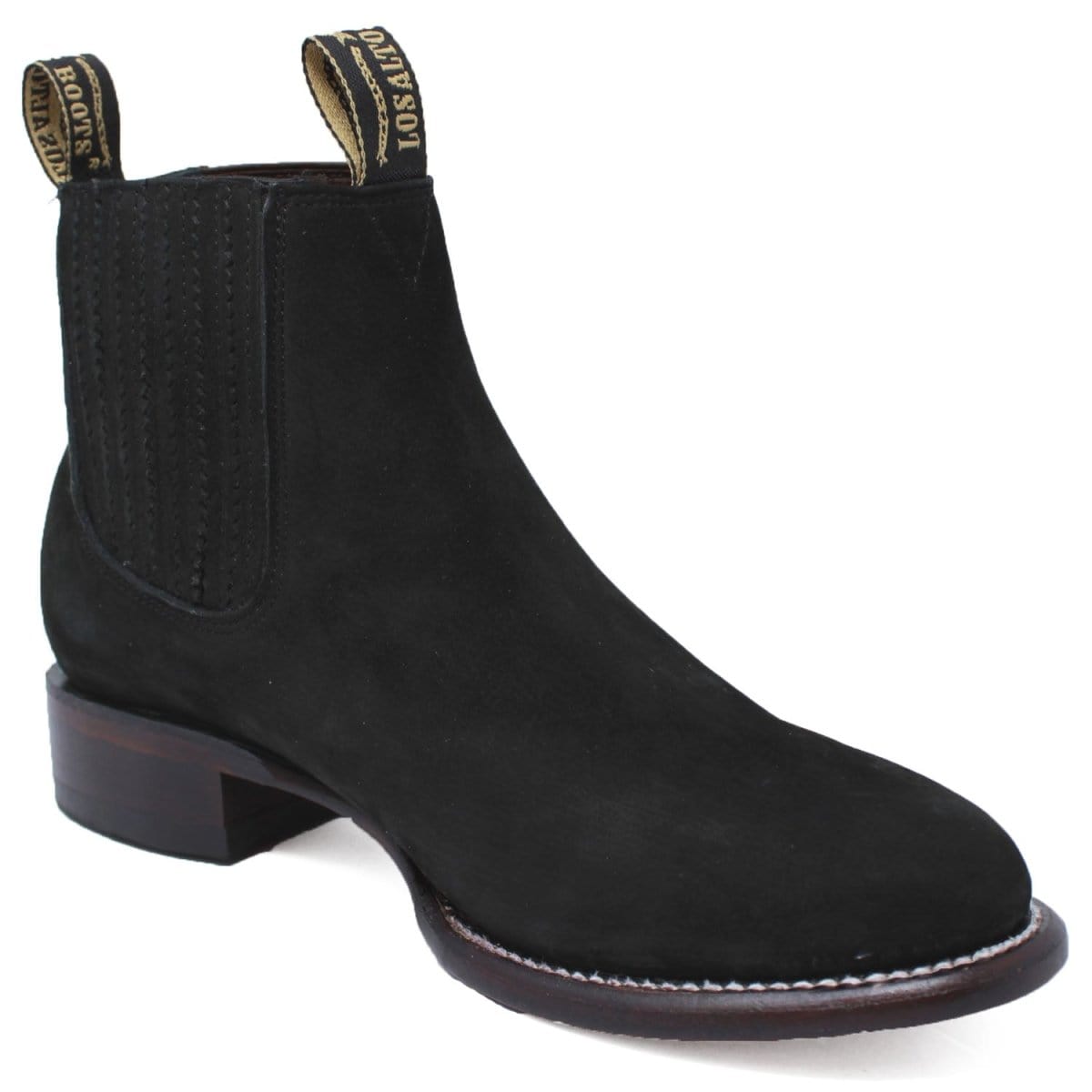 Western Genuine Nobuck Leather Round Toe Ankle Boots Black Color - Los Altos Boots - SIde View 