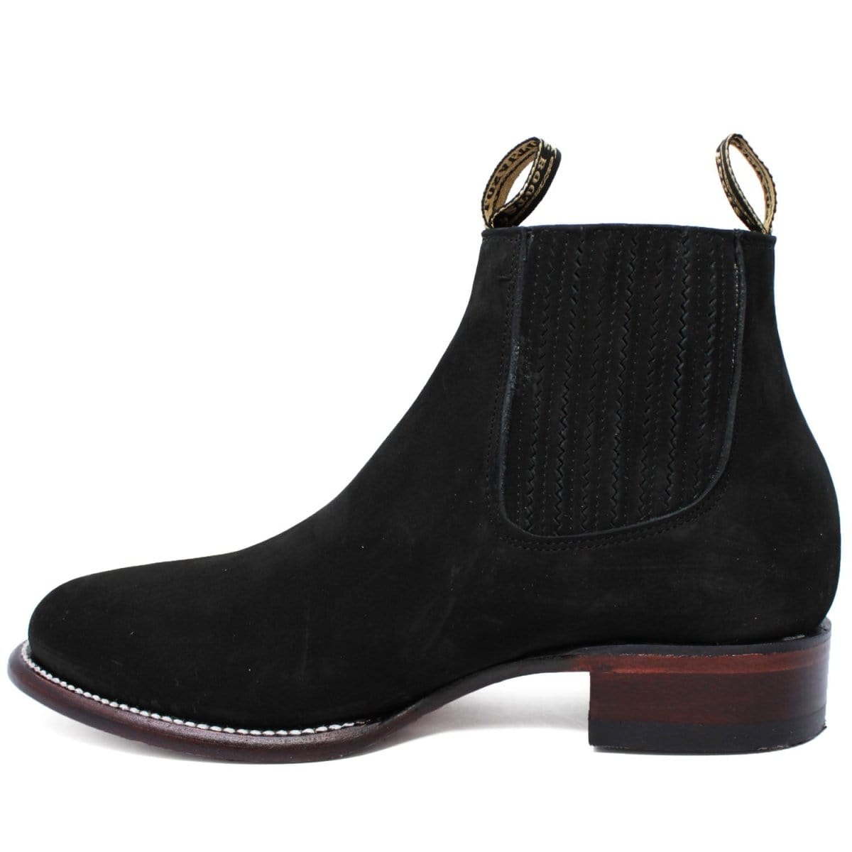 Western Genuine Nobuck Leather Round Toe Ankle Boots Black Color - Los Altos Boots - SIde View 