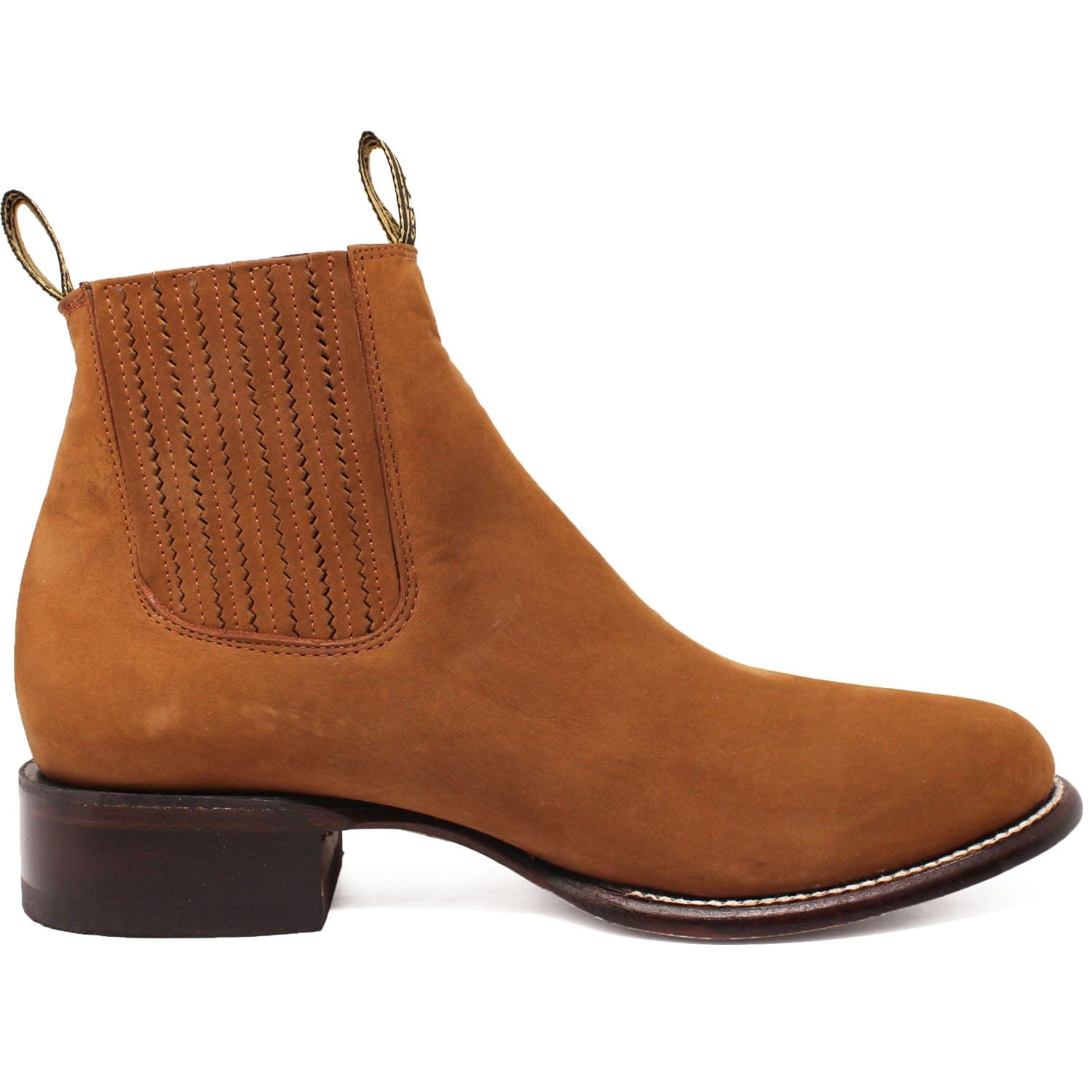 Western Genuine Nobuck Leather Round Toe Ankle Boots Shedron Color - Los Altos Boots - Side View 