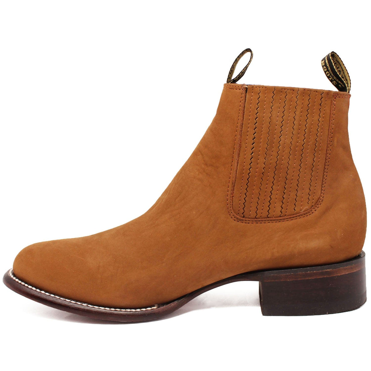 Western Genuine Nobuck Leather Round Toe Ankle Boots Shedron Color - Los Altos Boots - Side View 