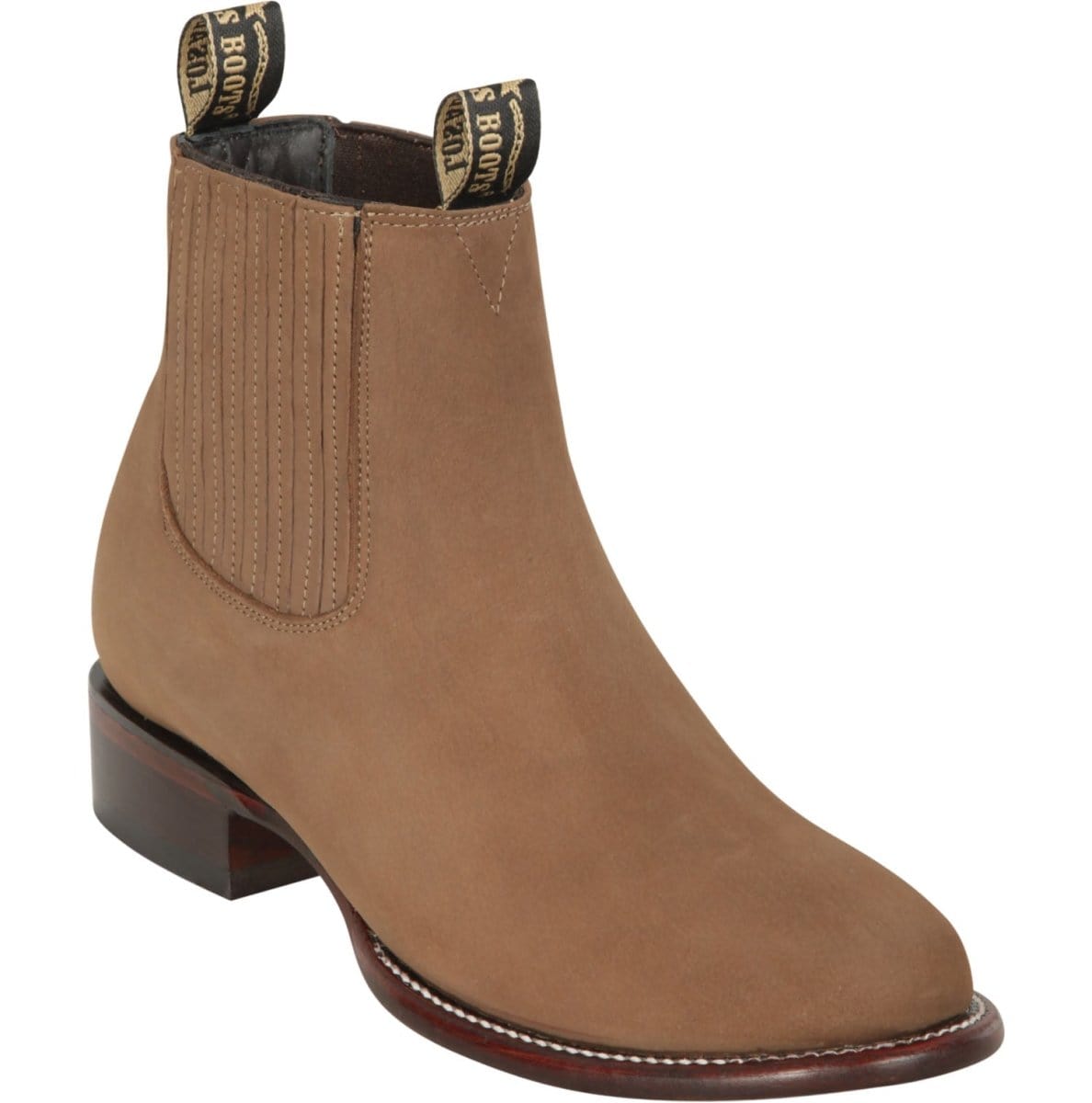 Western Genuine Nobuck Leather Round Toe Ankle Boots Topo Color - Los Altos Boots - Side View 