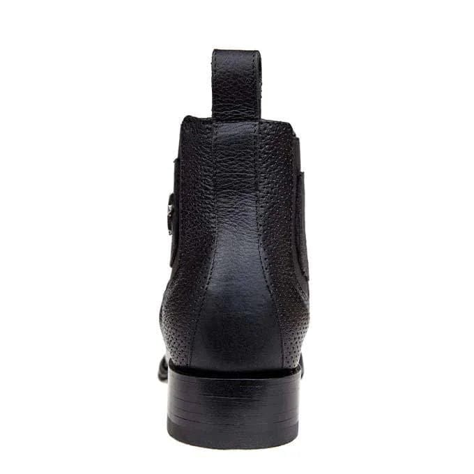 Men's Genuine Caiman Belly Skin Wide Square Toe Ankle Boots Black Color - Los Altos Boots - Back View