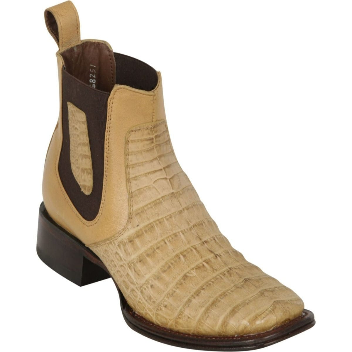 Men's Genuine Caiman Belly Skin Wide Square Toe Ankle Boots Grasso Honey Color - Los Altos Boots - Side View