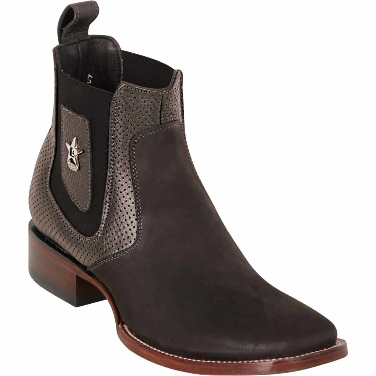 Western Genuine Nobuck leather Wide Square Toe Ankle Boots Gray Color - Los Altos Boots - Tobacco View