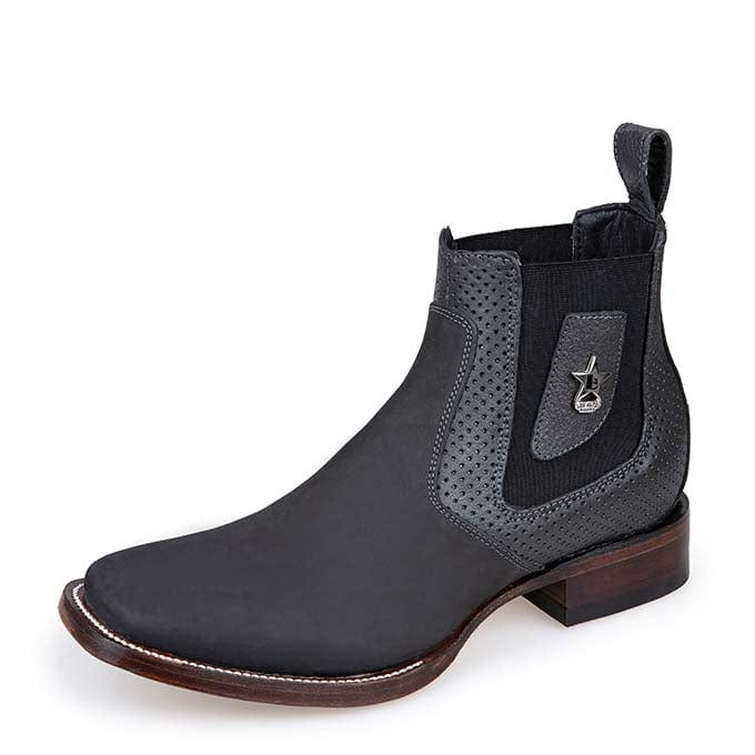 Western Genuine Nobuck leather Wide Square Toe Ankle Boots Gray Color - Los Altos Boots - Side View