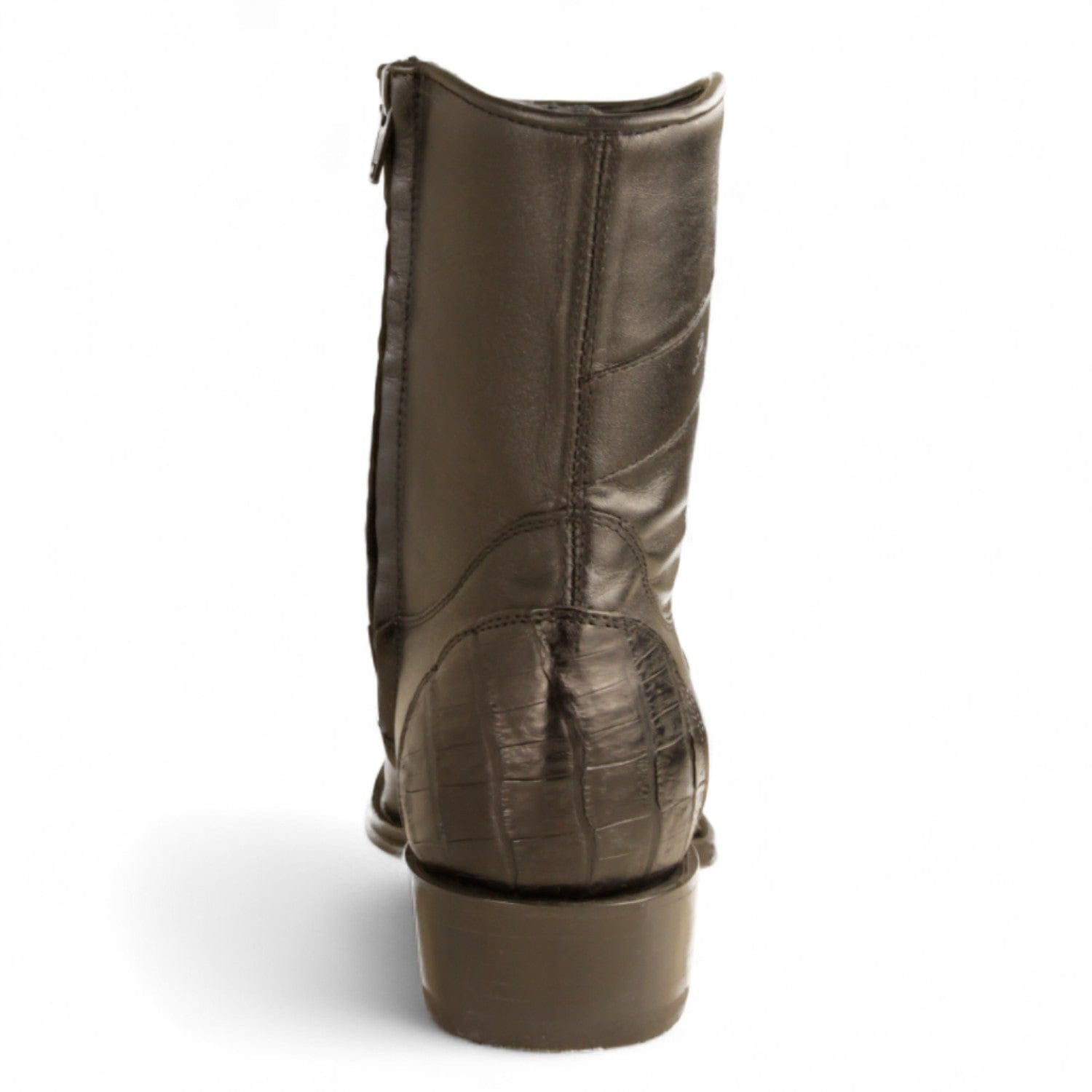 Los Altos Boots Boots Men's Genuine Caiman Belly Skin and Leather European Square Toe Short Boots With Zipper Black Color - Los Altos Boots