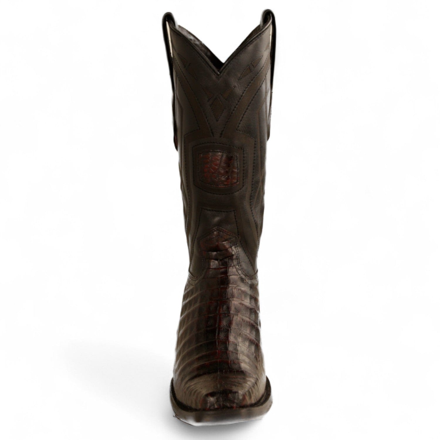 Los Altos Boots Boots Men's Genuine Caiman Belly Skin European Square Toe Boots Black Cherry Color - Los Altos Boots