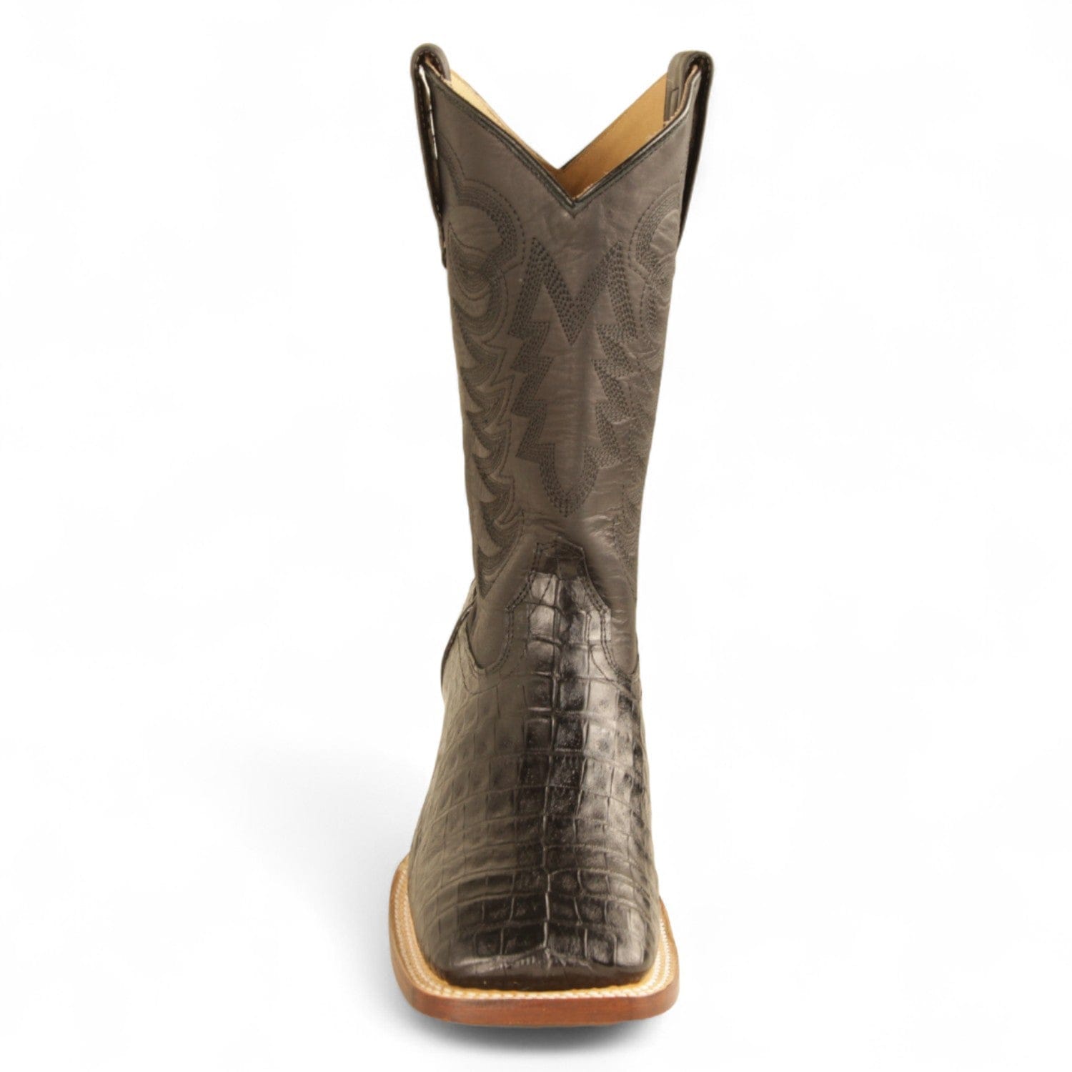 Los Altos Boots Boots Men's Genuine Caiman Belly Skin Texas Wide Square Toe Boots Black Color - Los Altos Boots