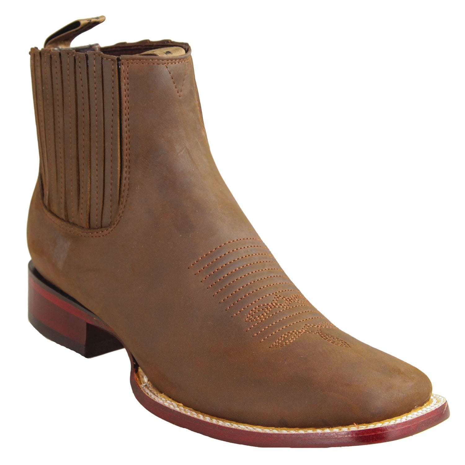 Los Altos Boots Boots Men's Genuine Crazy Leather Wide Square Toe Ankle Boots Brown Color - Los Altos Boots