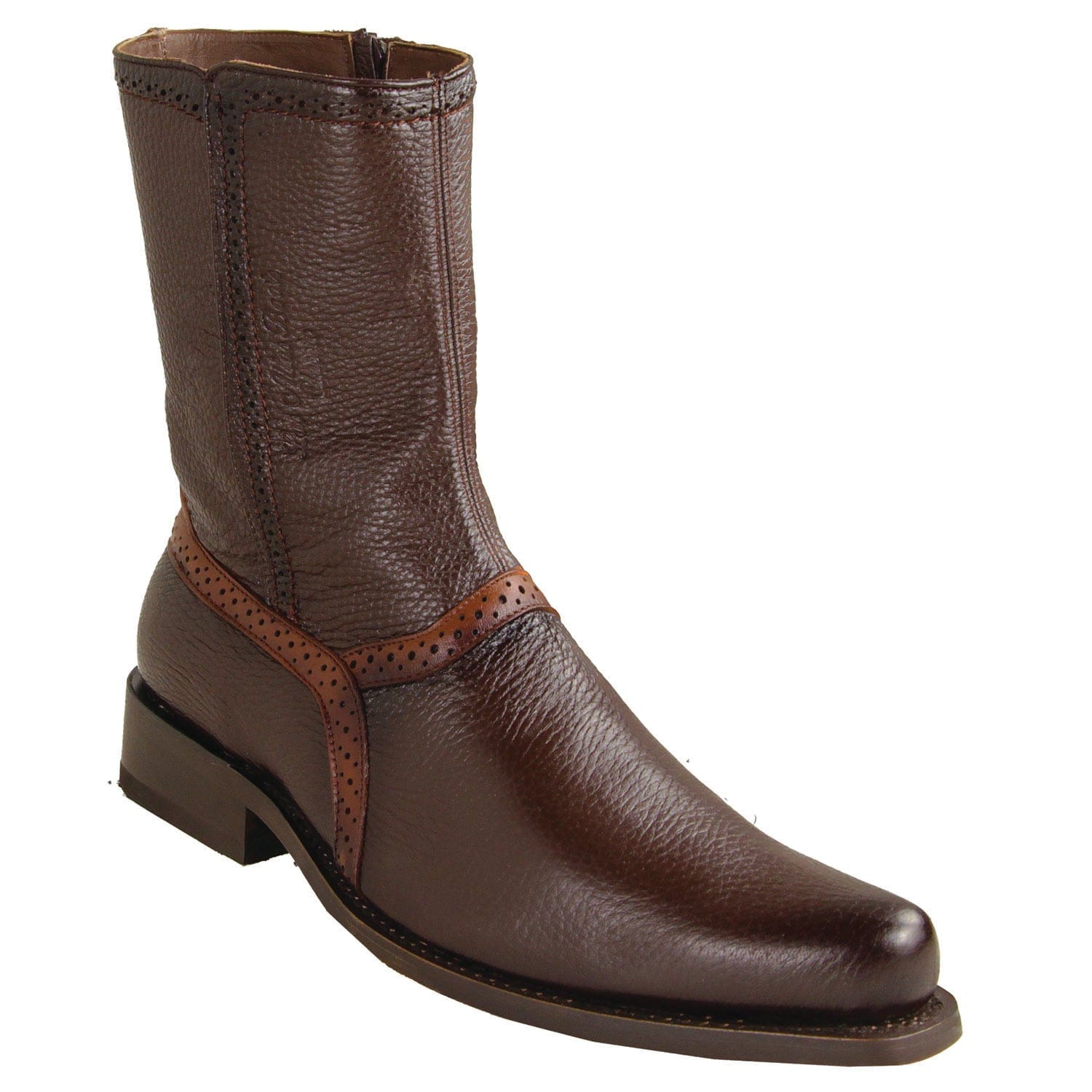 Los Altos Boots Boots Men's Genuine Deer Leather Round Toe Short Boots With Zipper Faded Brown Color - Los Altos Boots