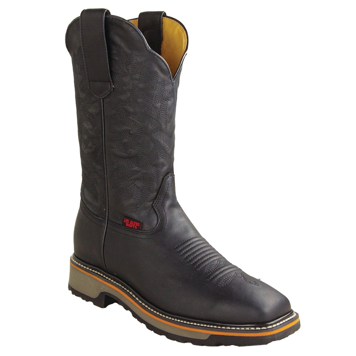 Los Altos Boots Boots Men's Genuine Grasso Leather Rodeo Wide Square Toe Boots Black Color - Los Altos Boots
