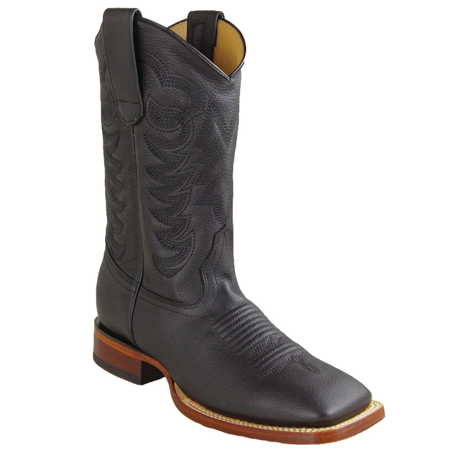 Los Altos Boots Boots Men's Genuine Grisly Leather Texas Wide Square Toe Boots Black Color - Los Altos Boots