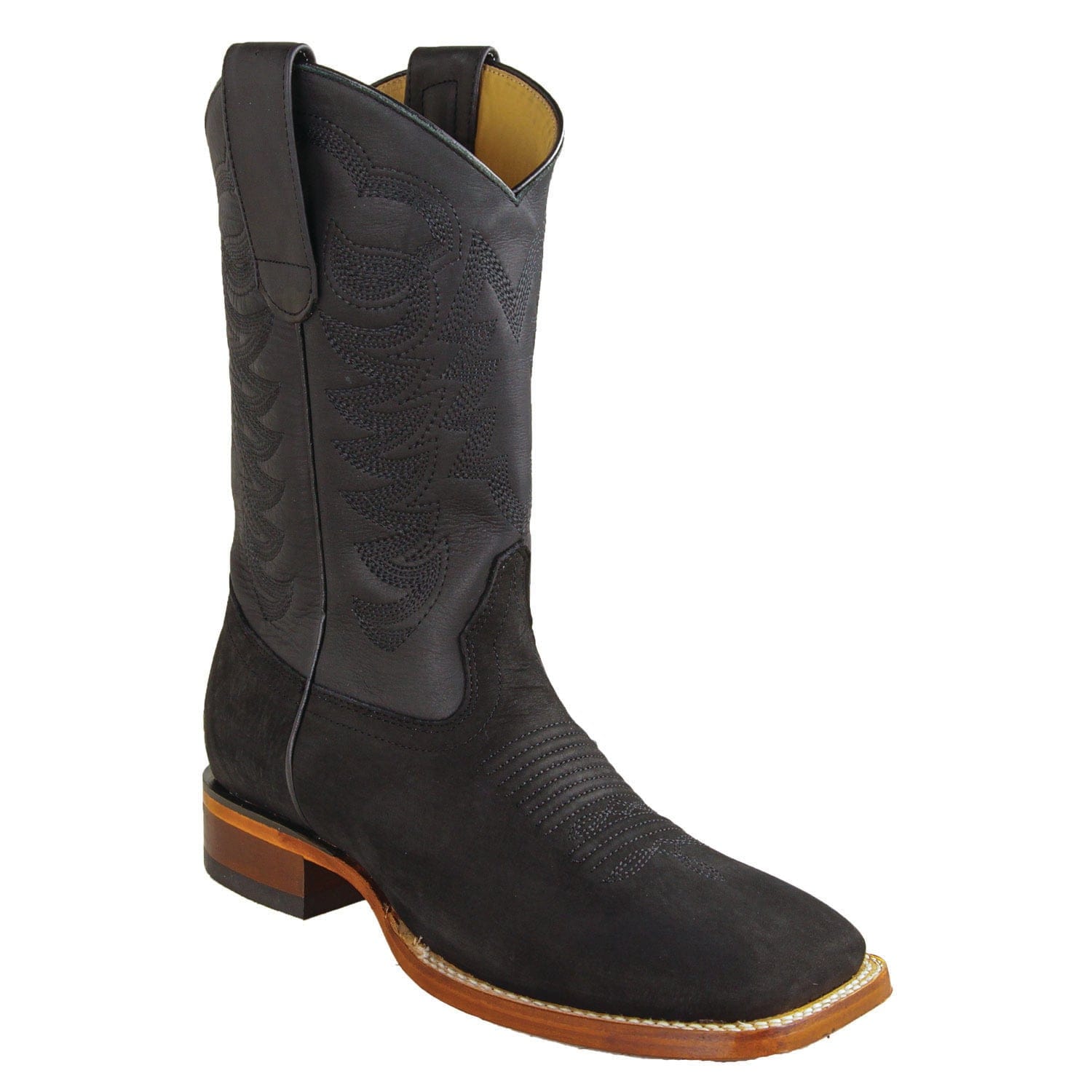 Los Altos Boots Boots Men's Genuine Nobuck Leather Texas Wide Square Toe Boots Black Color - Los Altos Boots