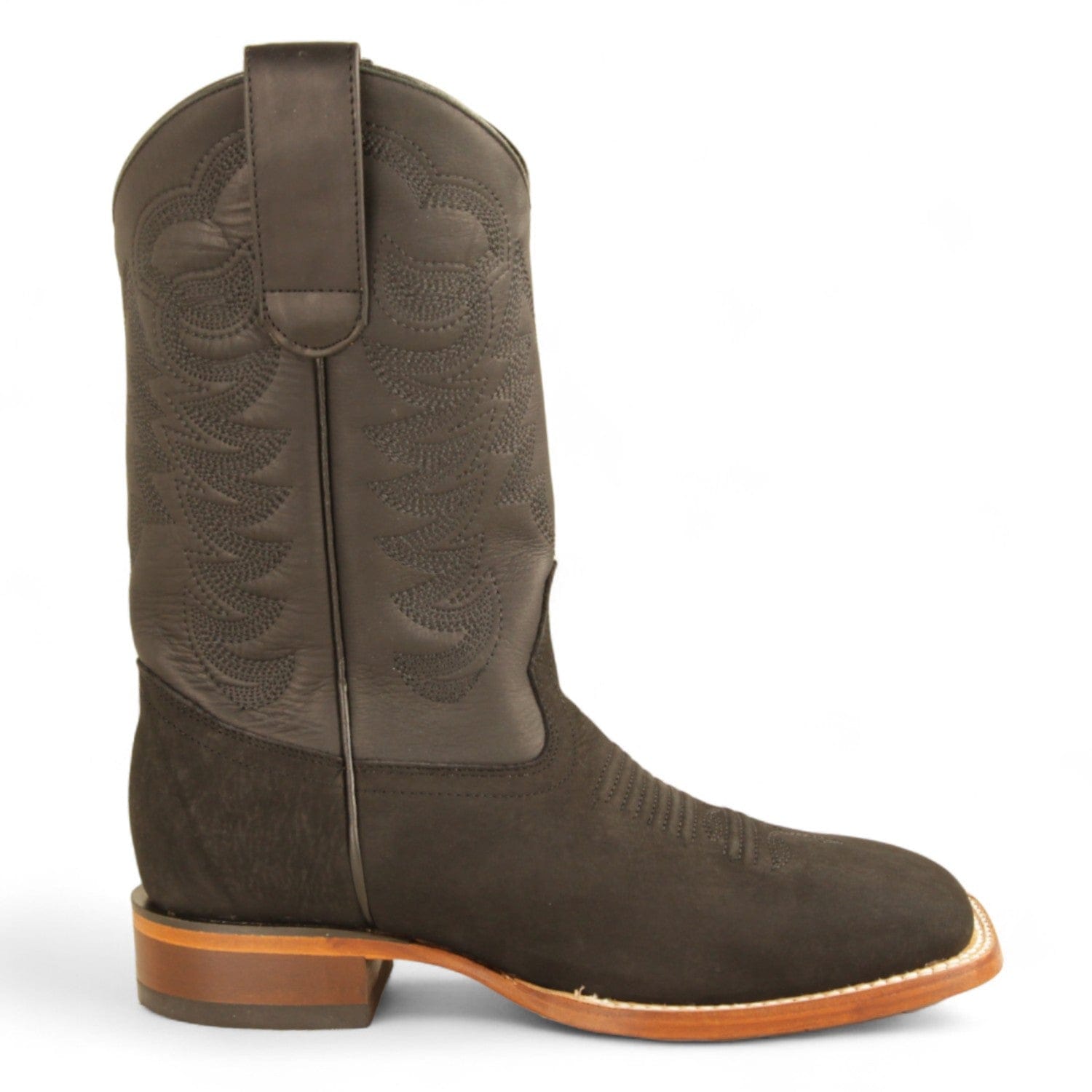 Los Altos Boots Boots Men's Genuine Nobuck Leather Texas Wide Square Toe Boots Black Color - Los Altos Boots