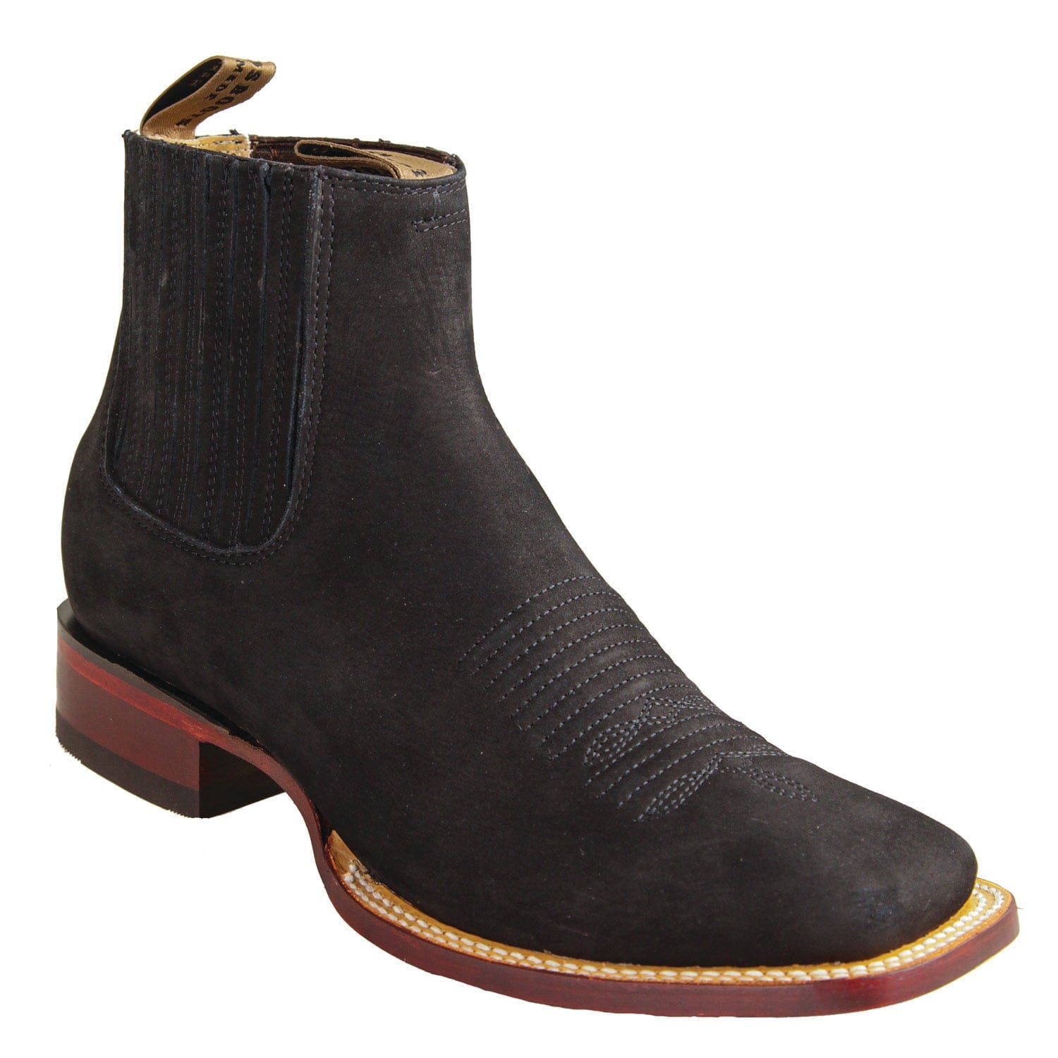 Los Altos Boots Boots Men's Genuine Nobuck Leather Wide Square Toe Ankle Boots Black Color - Los Altos Boots