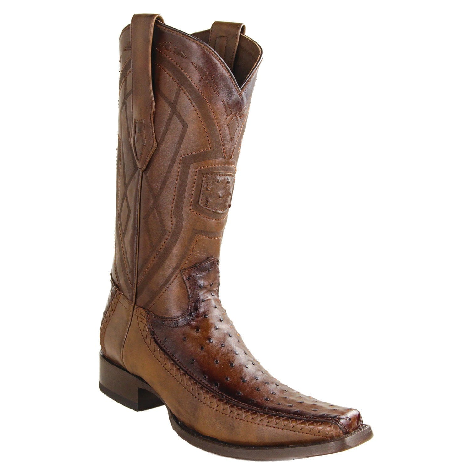 Los Altos Boots Boots Men's Genuine Ostrich Skin European Square Toe Boots Faded Brown Color - Los Altos Boots