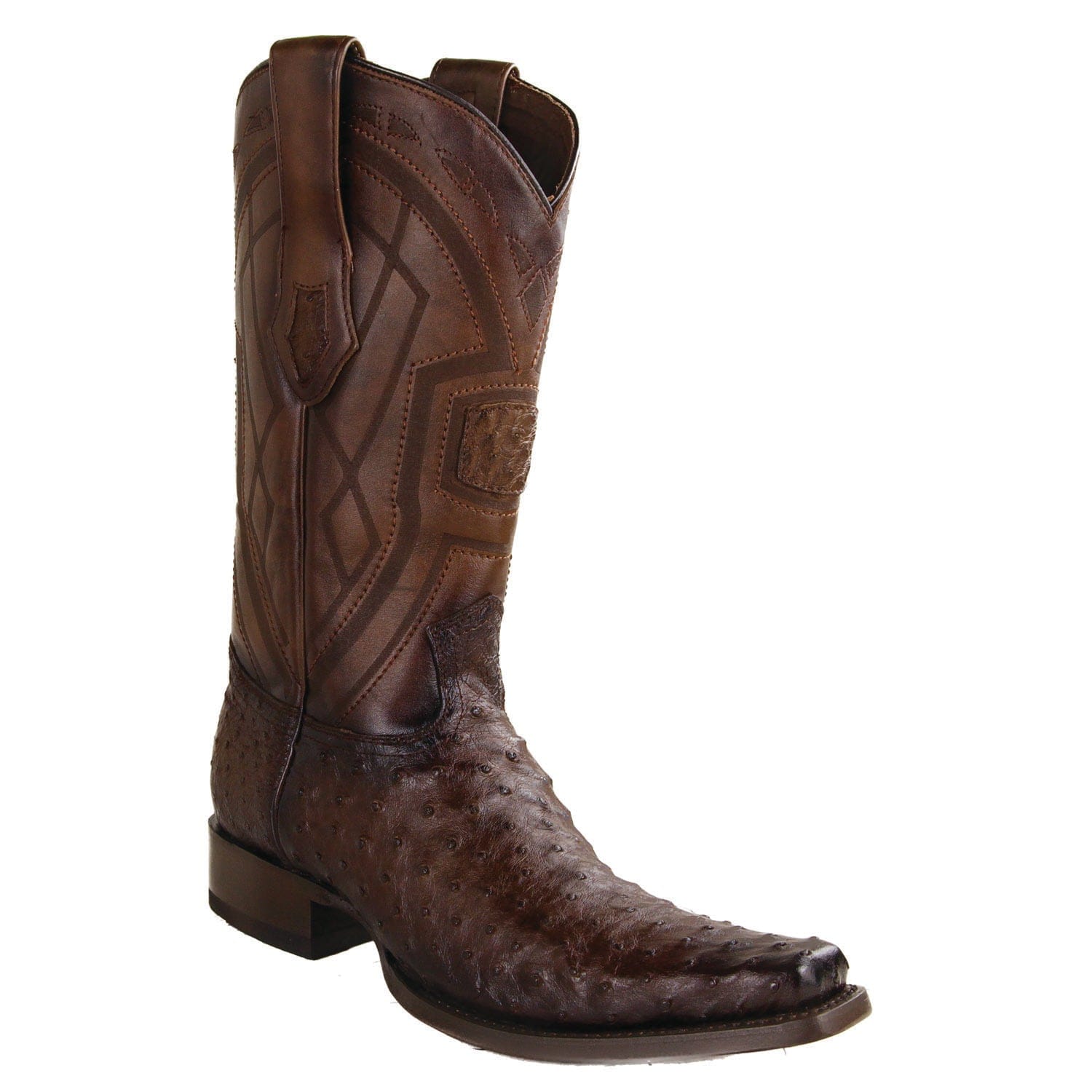 Los Altos Boots Boots Men's Genuine Ostrich Skin European Square Toe Boots Faded Brown Color - Los Altos Boots