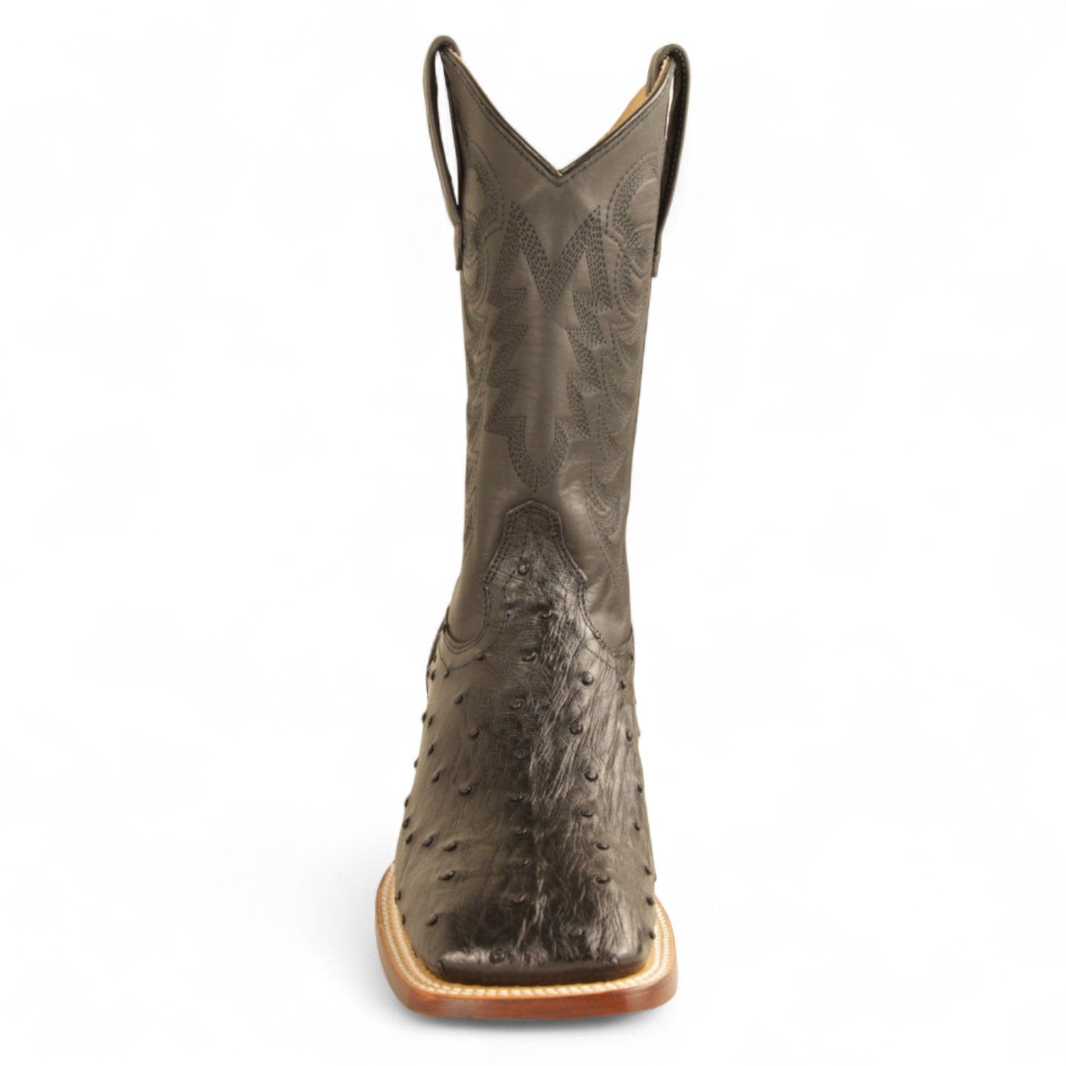 Los Altos Boots Boots Men's Genuine Ostrich Skin Texas Wide Square Toe Boots Black Color - Los Altos Boots