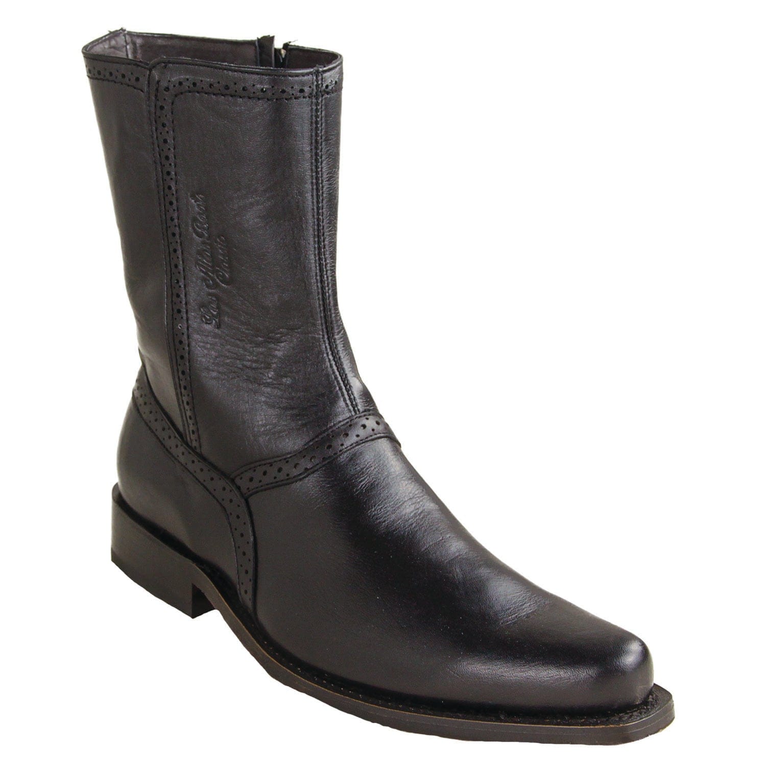 Los Altos Boots Boots Men's Genuine Porto Leather Round Toe Short Boots With Zipper Black Color - Los Altos Boots