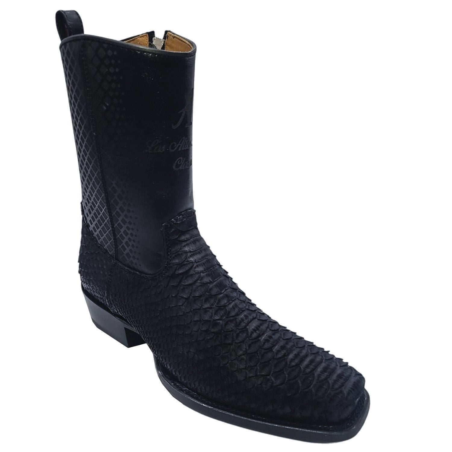 Los Altos Boots Boots Men's Genuine Python Skin 7x Toe Short Boots With Zipper Nobuck Black Color - Los Altos Boots