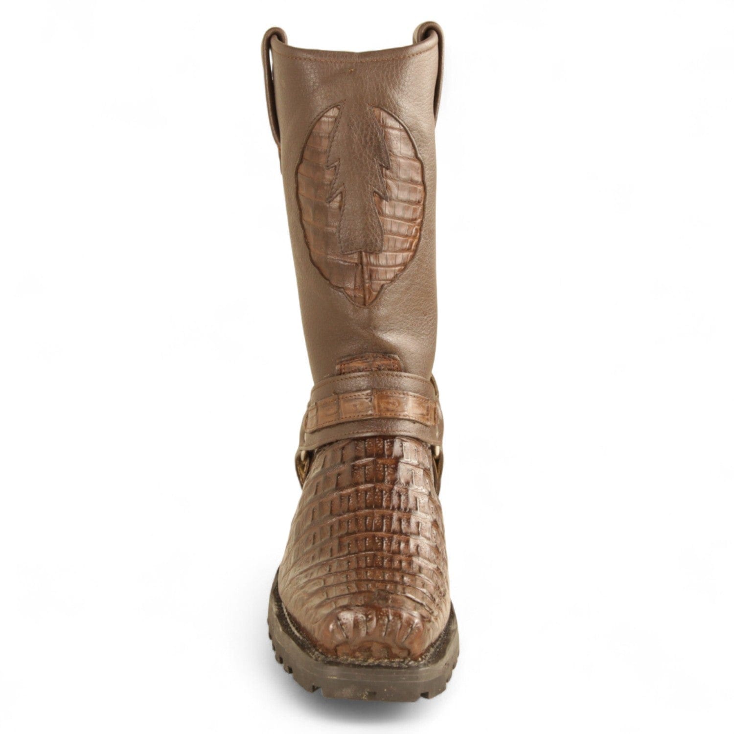 Los Altos Boots Boots Men's Genuine Smooth Caiman Skin Biker Boots Brown Color - Los Altos Boots