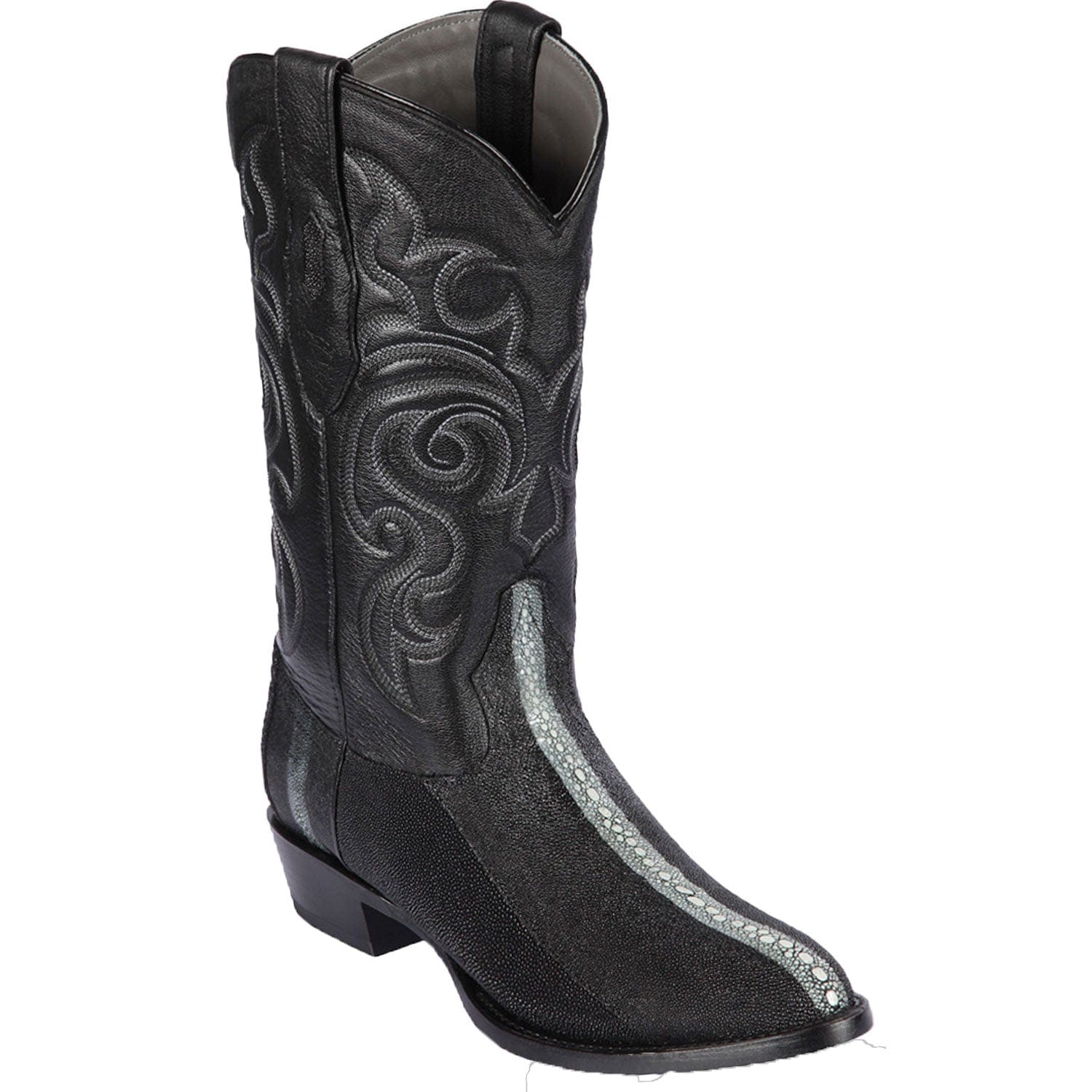 Los Altos Boots Boots Men's Genuine Stingray Skin Row Stone Round Toe Boots Black Color - Los Altos Boots