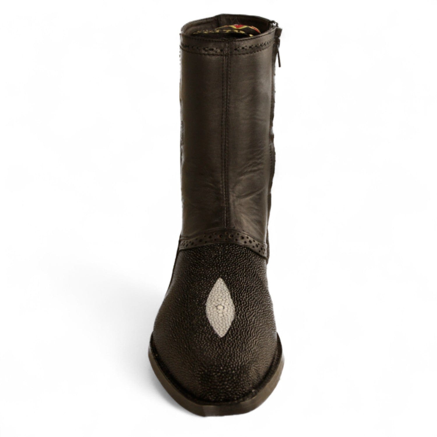 Los Altos Boots Boots Men's Genuine Stingray Single Stone Skin Round Toe Short Boots With Zipper Black Color - Los Altos Boots
