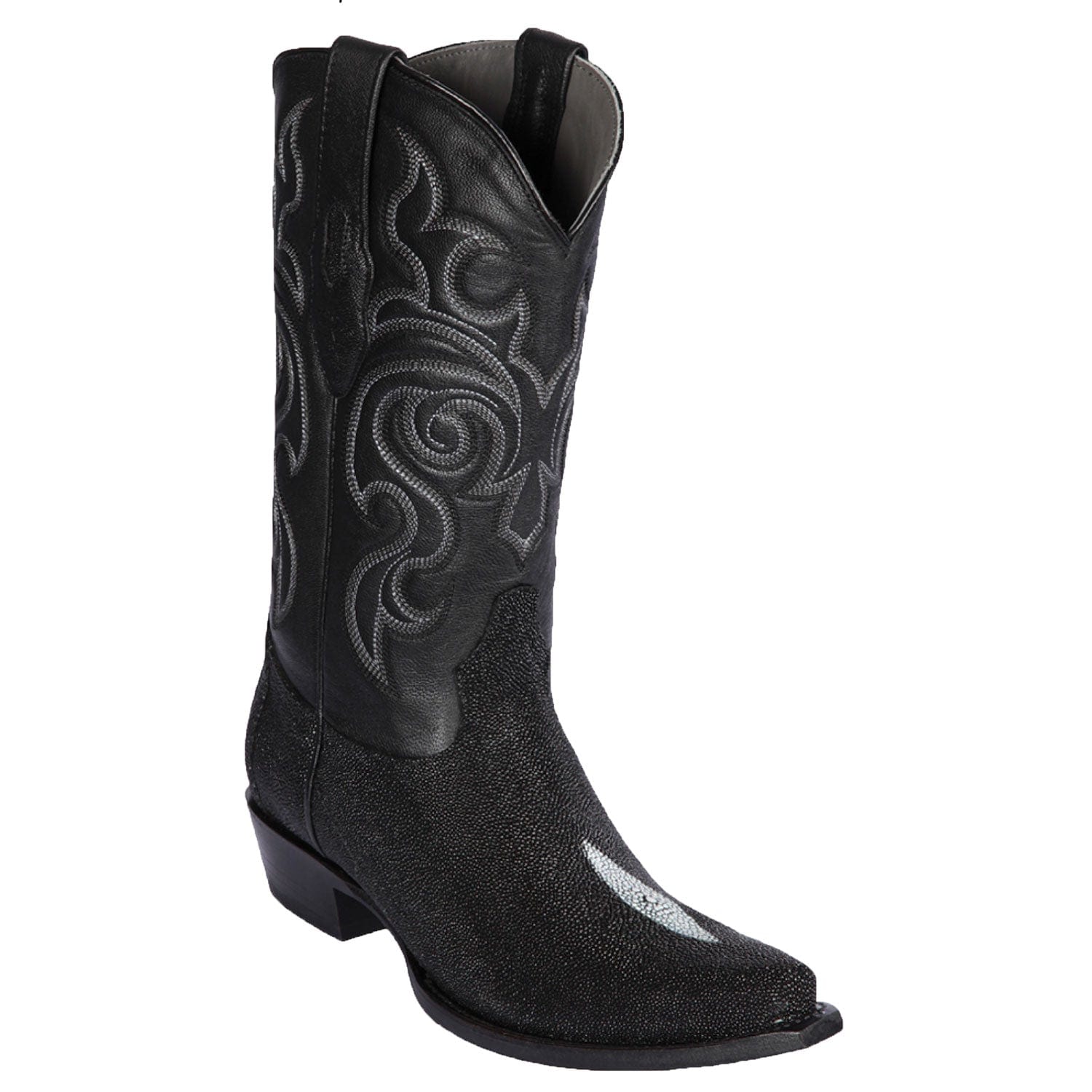 Los Altos Boots Boots Men's Genuine Stingray Skin Single Stone Snip Toe Boots Black Color - Los Altos Boots