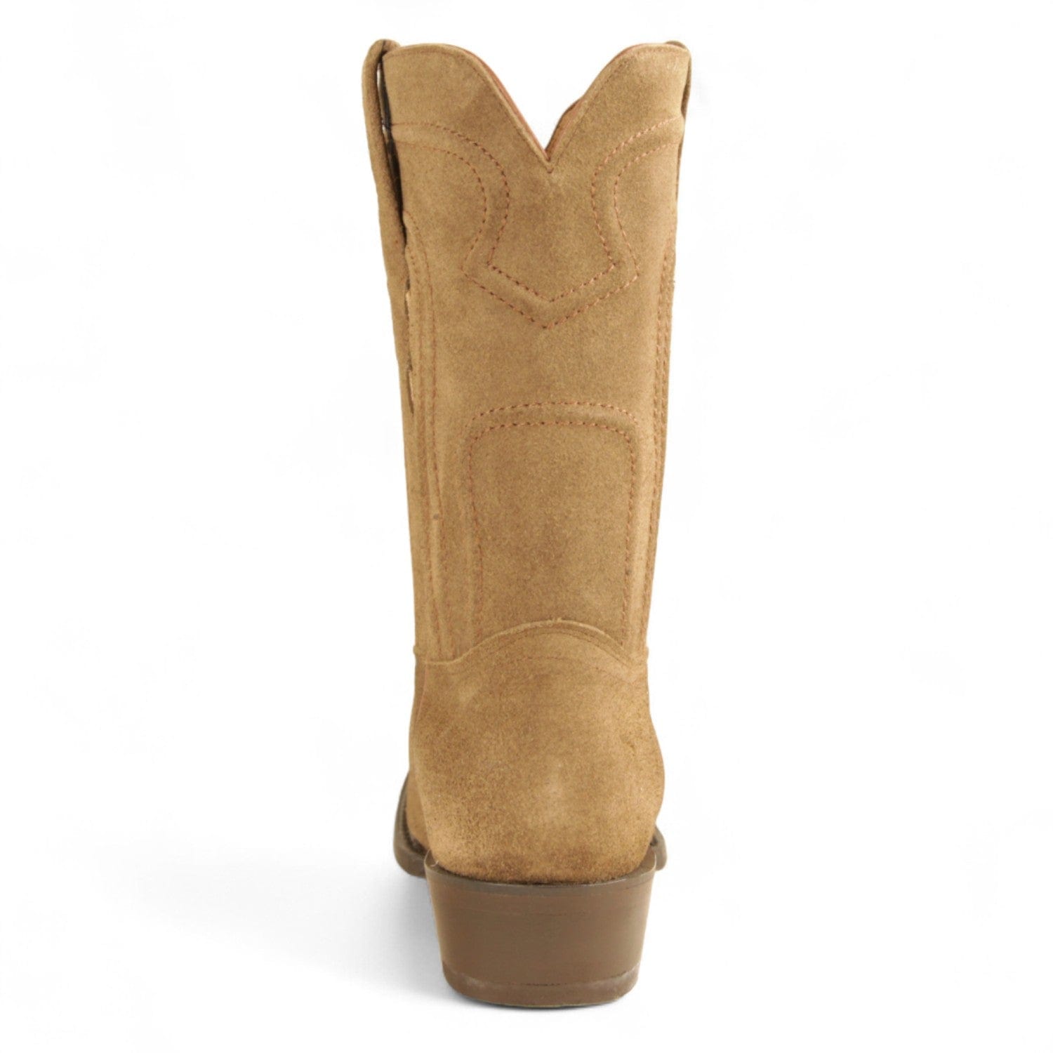 Western Genuine Suede Leather Rodeo Wide Square Toe Boots Antique Saddle Color - Los Altos Boots - Back View 