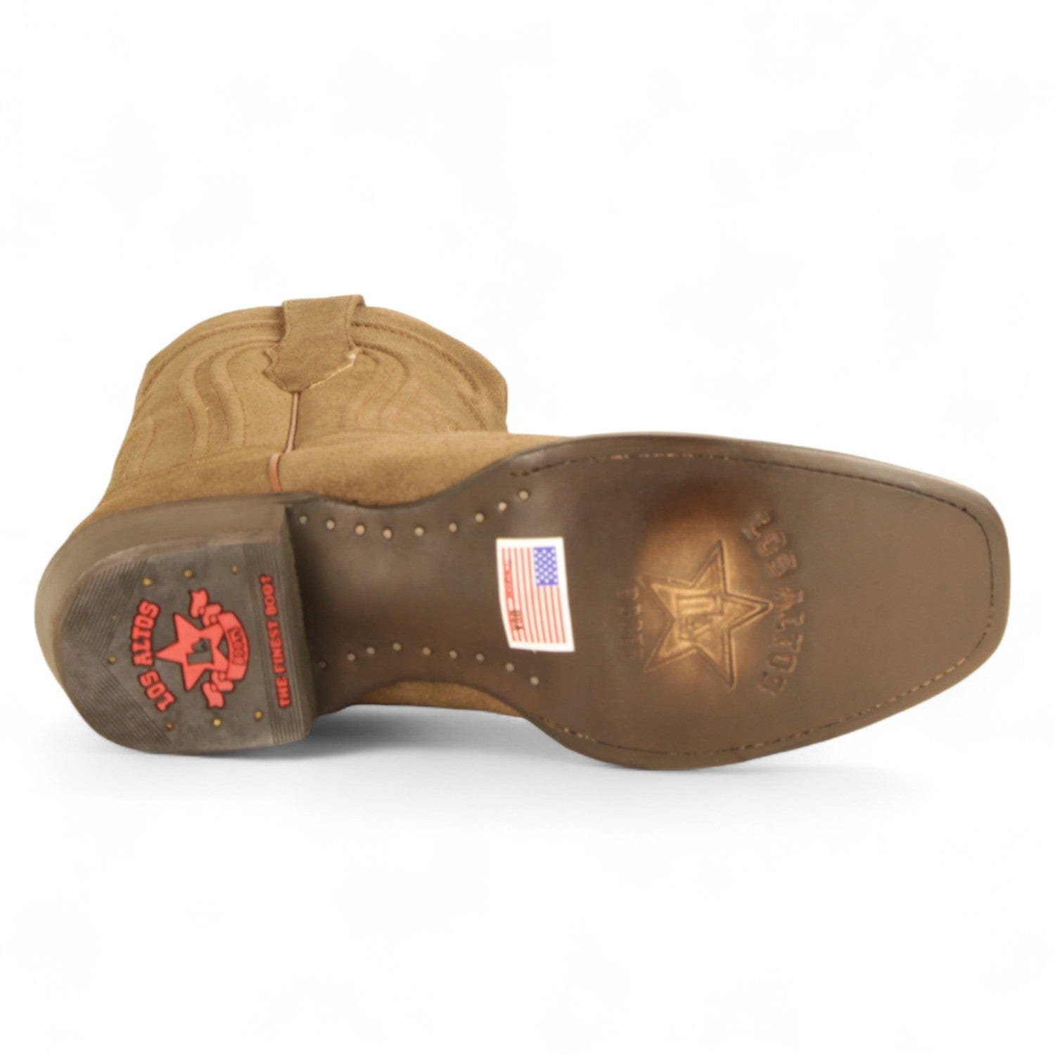 Los Altos Boots Boots Men's Genuine Suede Leather Wide Square Toe Boots Antique Saddle Color - Los Altos Boots - Sole View 