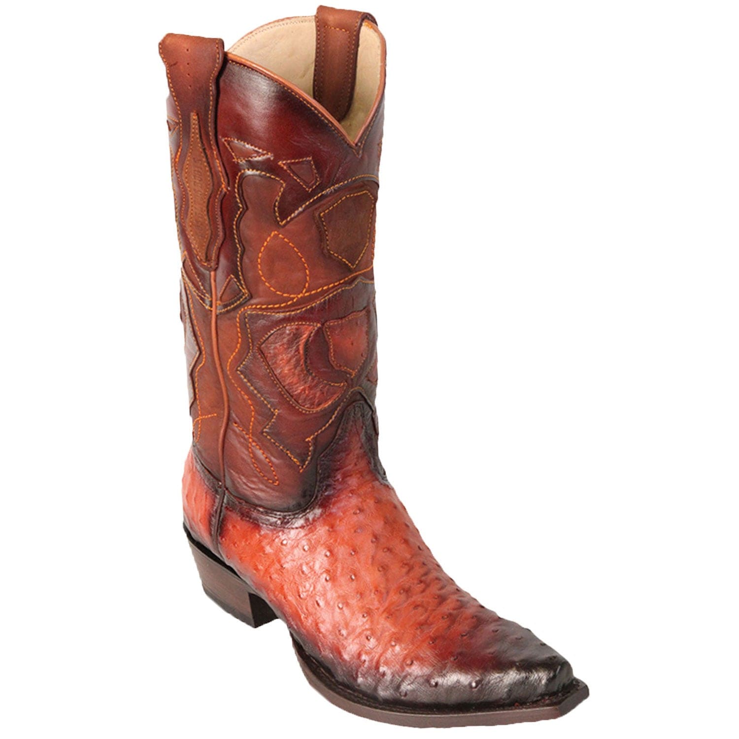 Western Genuine Ostrich Snip Toe Boots Faded Cognac Color - Los Altos Boots - Side View 