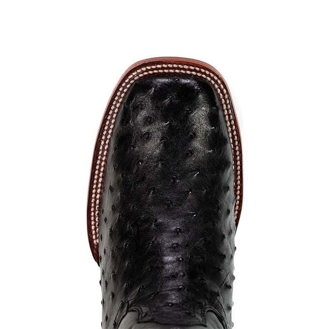 Western Genuine Ostrich Skin Rodeo Wide Square Toe Boots Black Color - Los Altos Boots - Toe View 