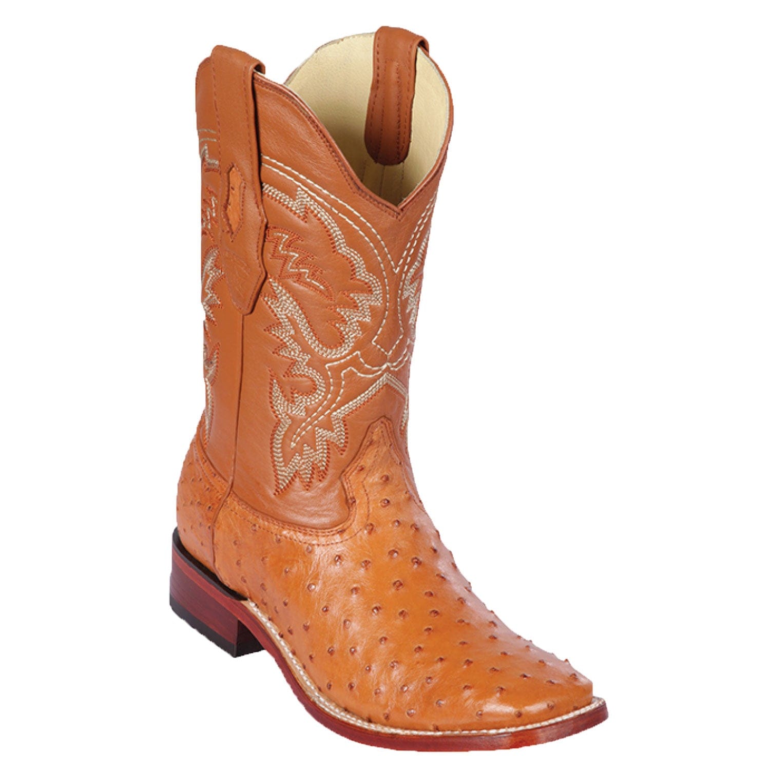 Western Genuine Ostrich Skin Rodeo Wide Square Toe Boots Honey Color - Los Altos Boots - Side View 