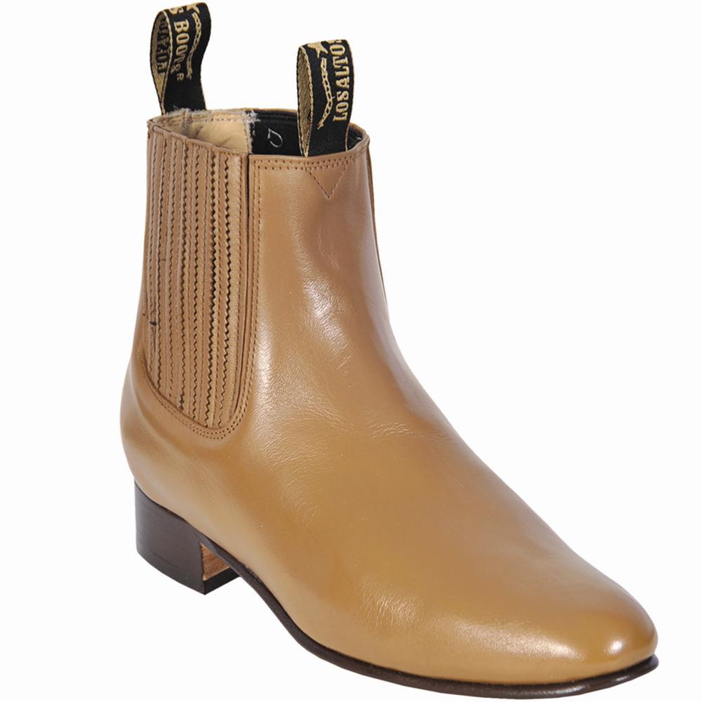 Western Genuine Deer Leather Round Toe Charro Ankle Boots Pate Color - Los Altos Boots