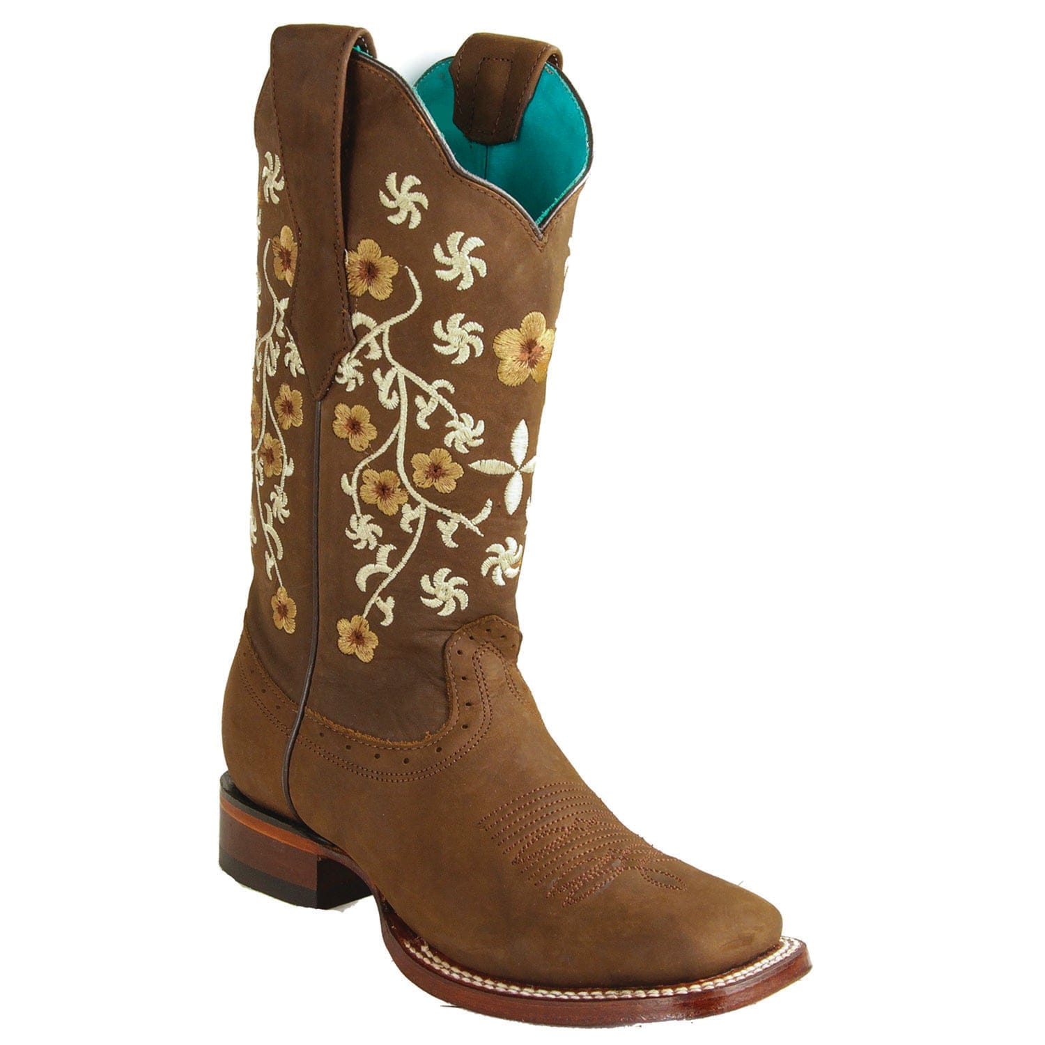 Los Altos Boots Boots Women's Genuine Crazy Leather Wide Square Toe Boots Brown Color - Los Altos Boots