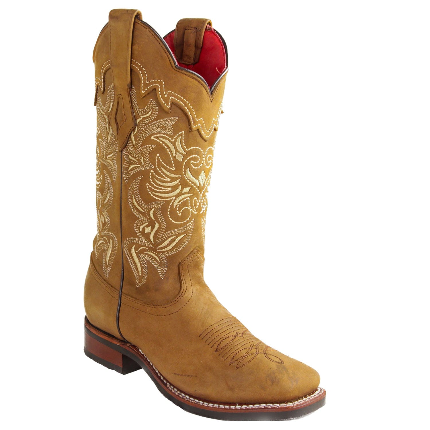Los Altos Boots Boots Women's Genuine Crazy Leather Wide Square Toe Boots Tan Color - Los Altos Boots
